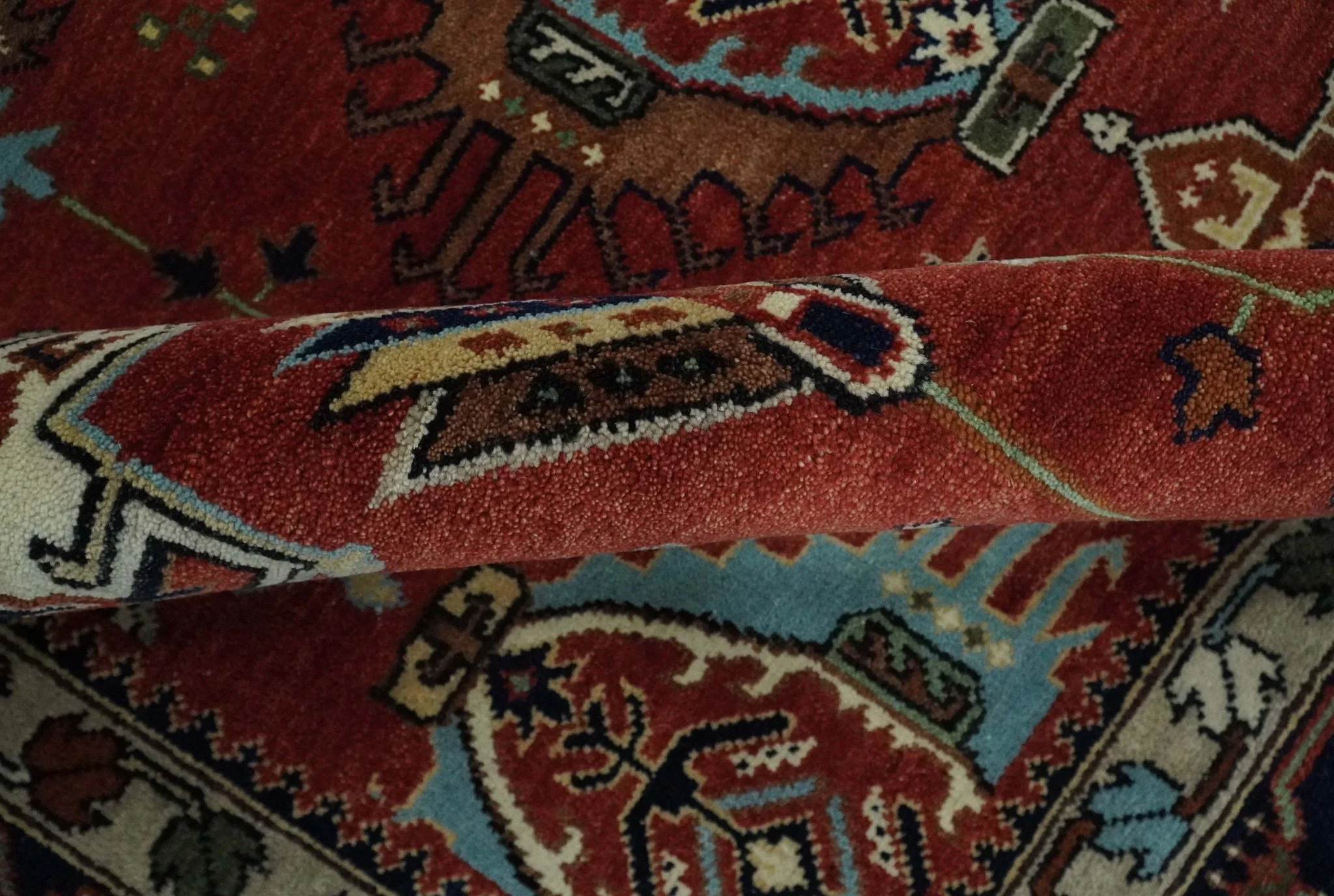 Rust, Blue and Beige Hand Knotted Antique 8x10 Traditional Wool Rug - Image 6