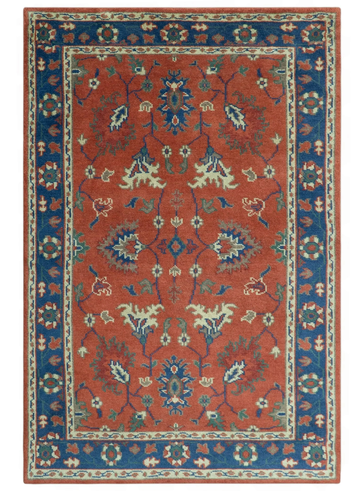 Rust, Blue and Beige Hand Knotted Oriental Oushak Multi Size wool Area Rug - Image 11