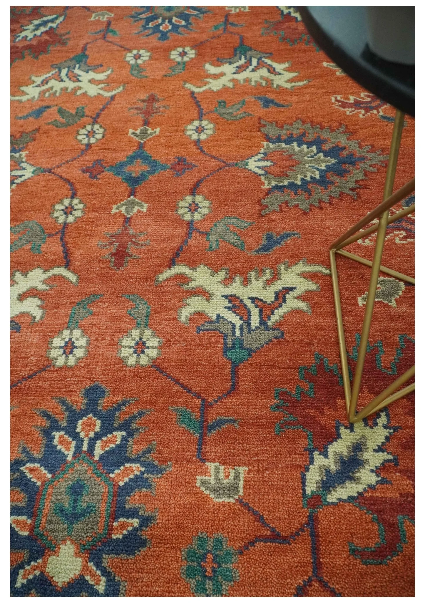 Rust, Blue and Beige Hand Knotted Oriental Oushak Multi Size wool Area Rug - Image 2