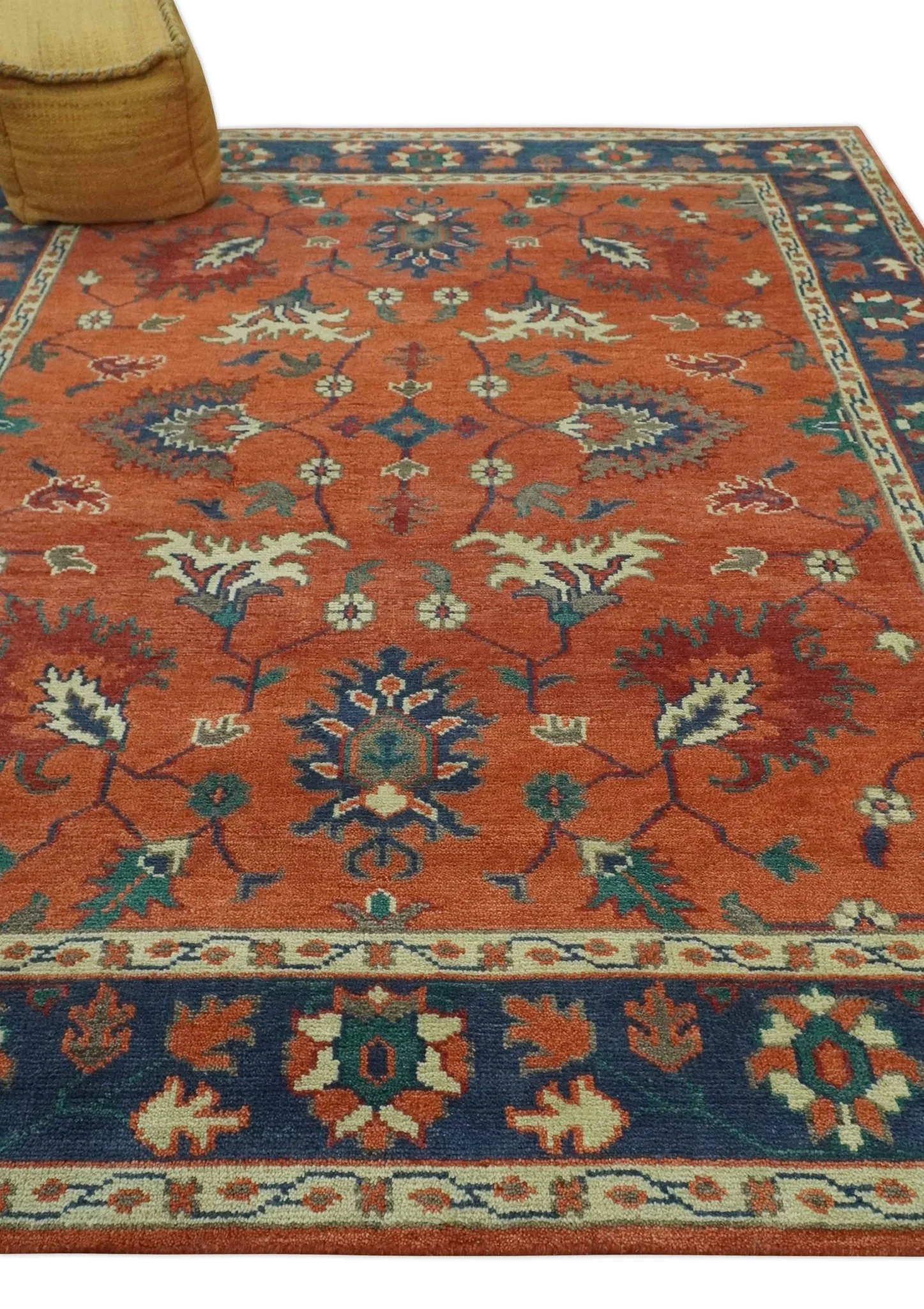 Rust, Blue and Beige Hand Knotted Oriental Oushak Multi Size wool Area Rug - Image 3