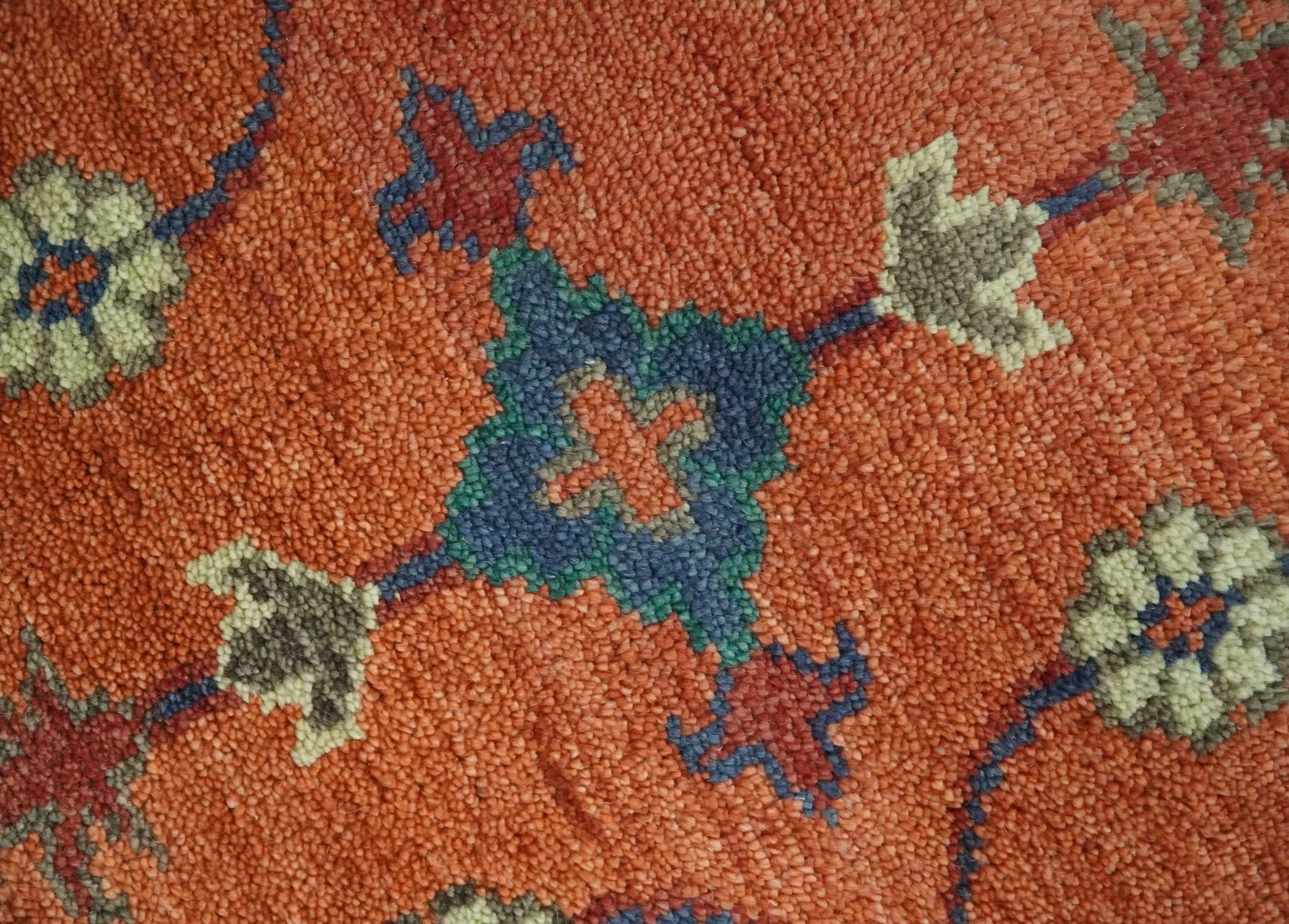 Rust, Blue and Beige Hand Knotted Oriental Oushak Multi Size wool Area Rug - Image 4