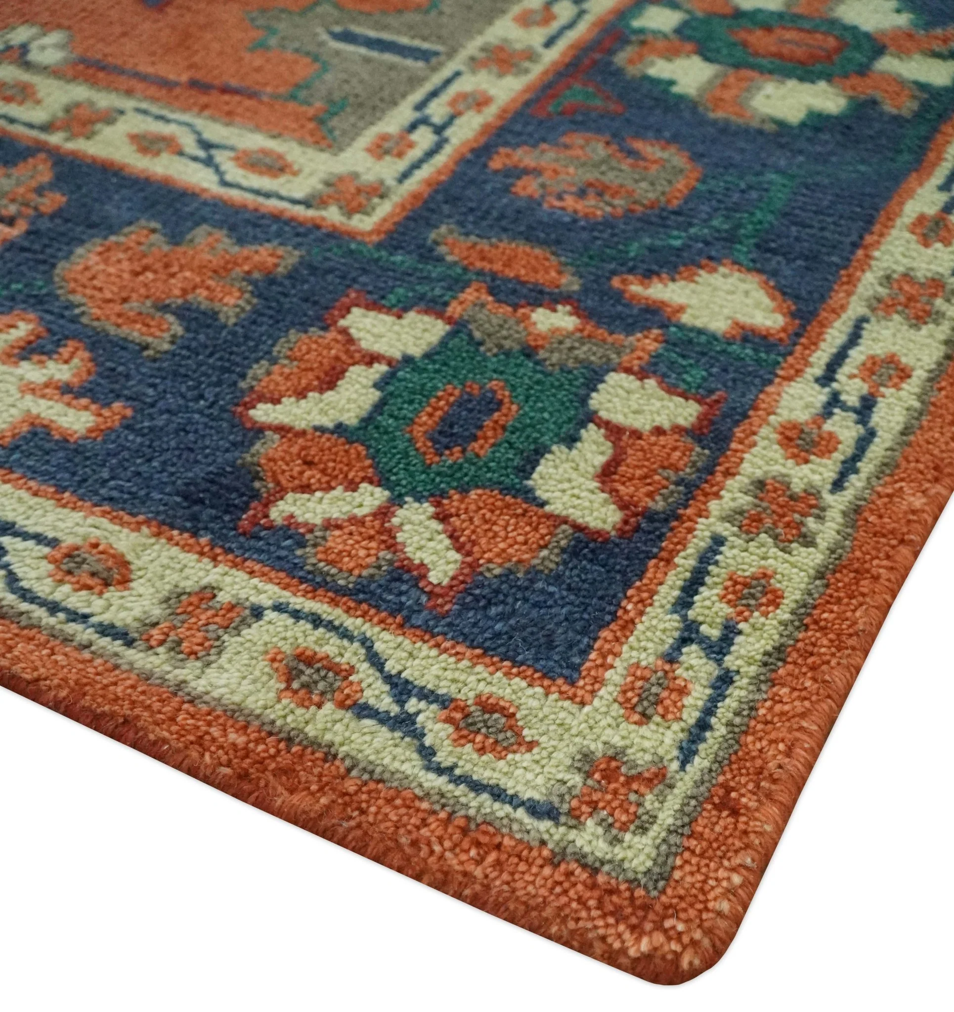Rust, Blue and Beige Hand Knotted Oriental Oushak Multi Size wool Area Rug - Image 5