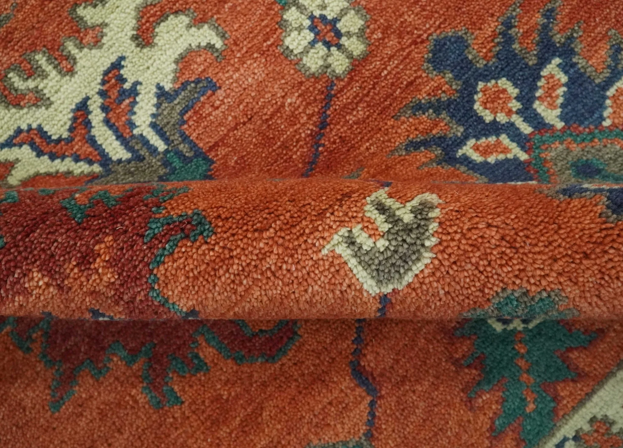 Rust, Blue and Beige Hand Knotted Oriental Oushak Multi Size wool Area Rug - Image 6