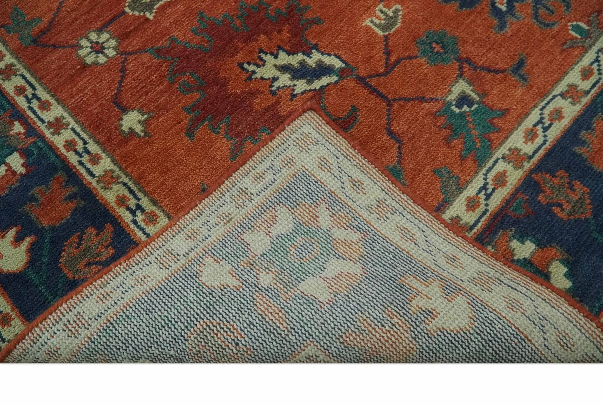 Rust, Blue and Beige Hand Knotted Oriental Oushak Multi Size wool Area Rug - Image 7