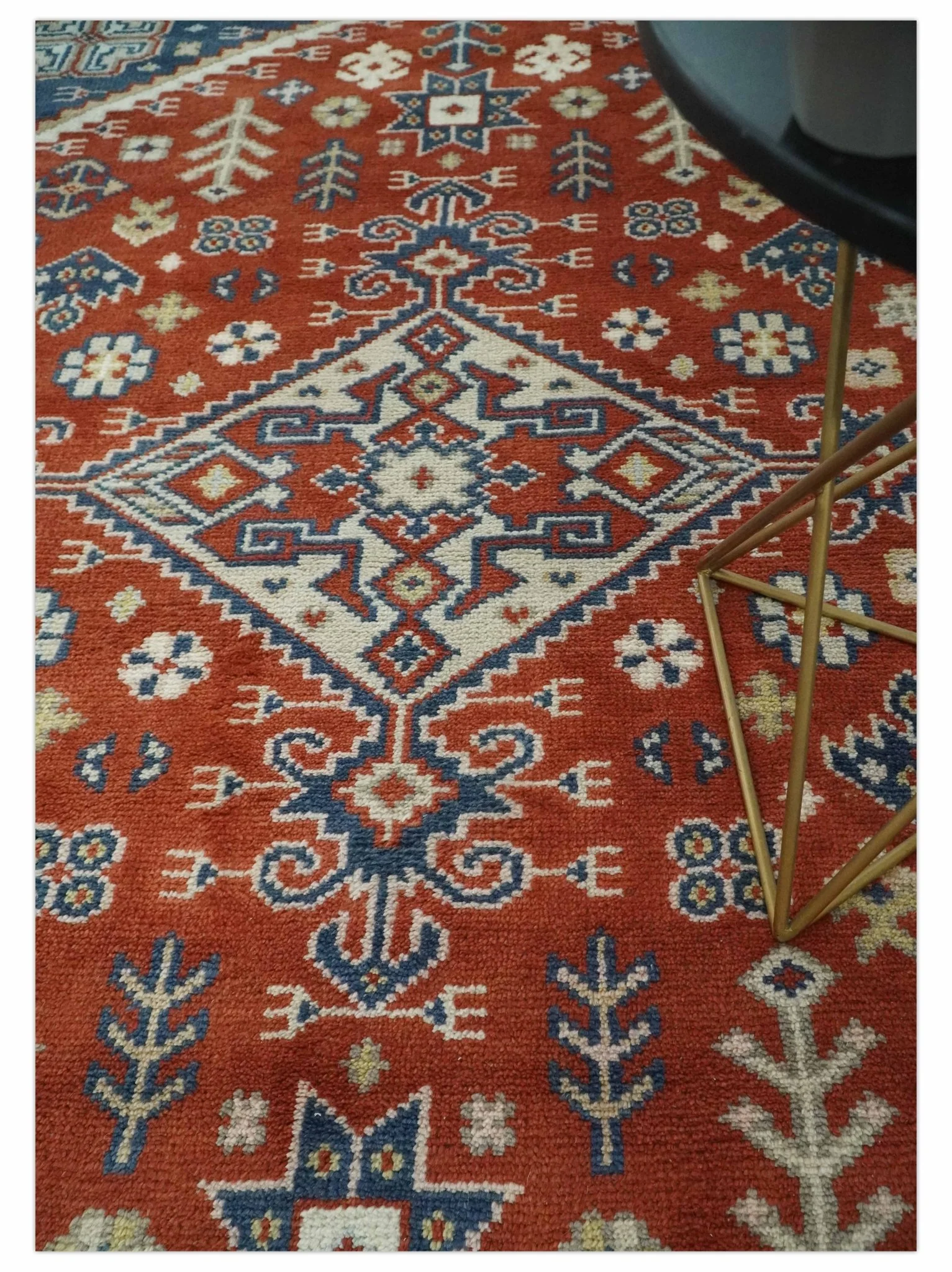 Premium Style Rust, Blue and Beige Hand Knotted Traditional Heriz wool Area Rug - Image 3