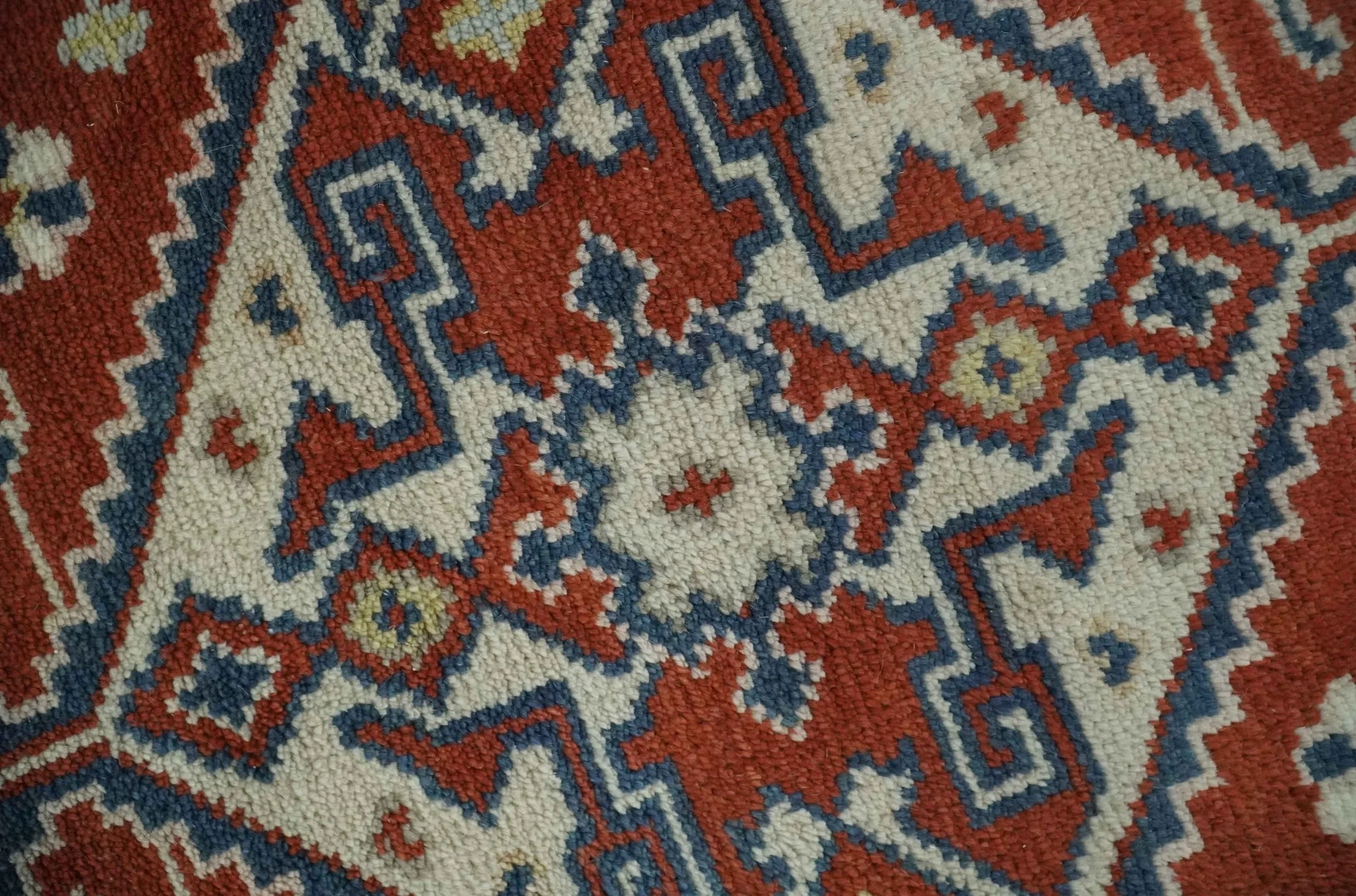 Premium Style Rust, Blue and Beige Hand Knotted Traditional Heriz wool Area Rug - Image 5