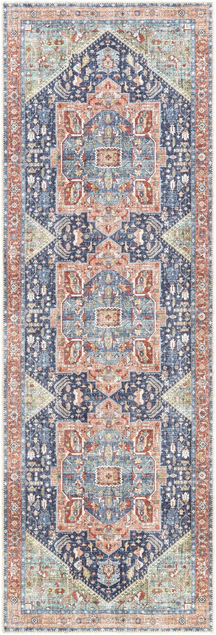 Rust, Blue and Green Traditional Heriz Design Multi Size Washable Area Rug - Image 10