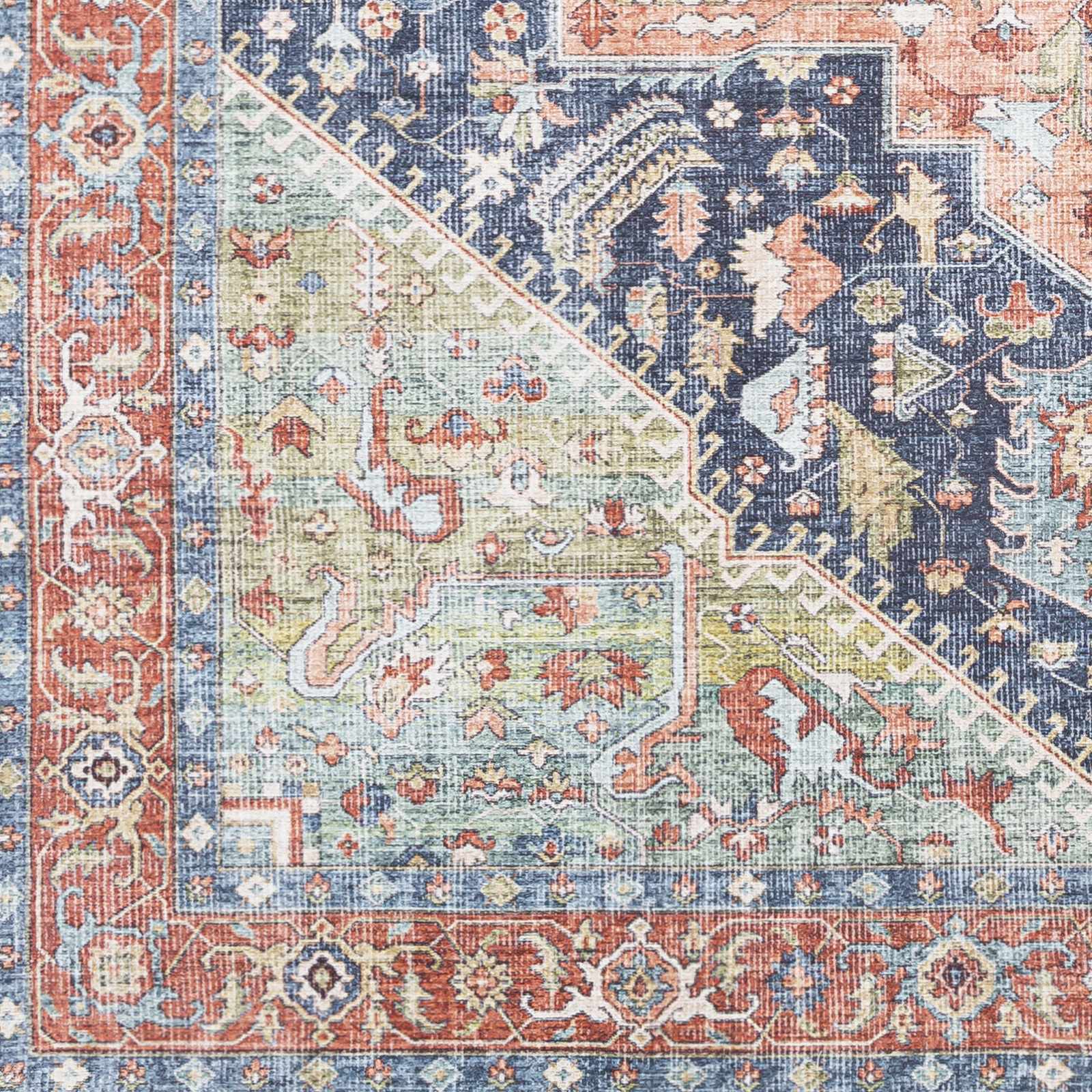Rust, Blue and Green Traditional Heriz Design Multi Size Washable Area Rug - Image 5
