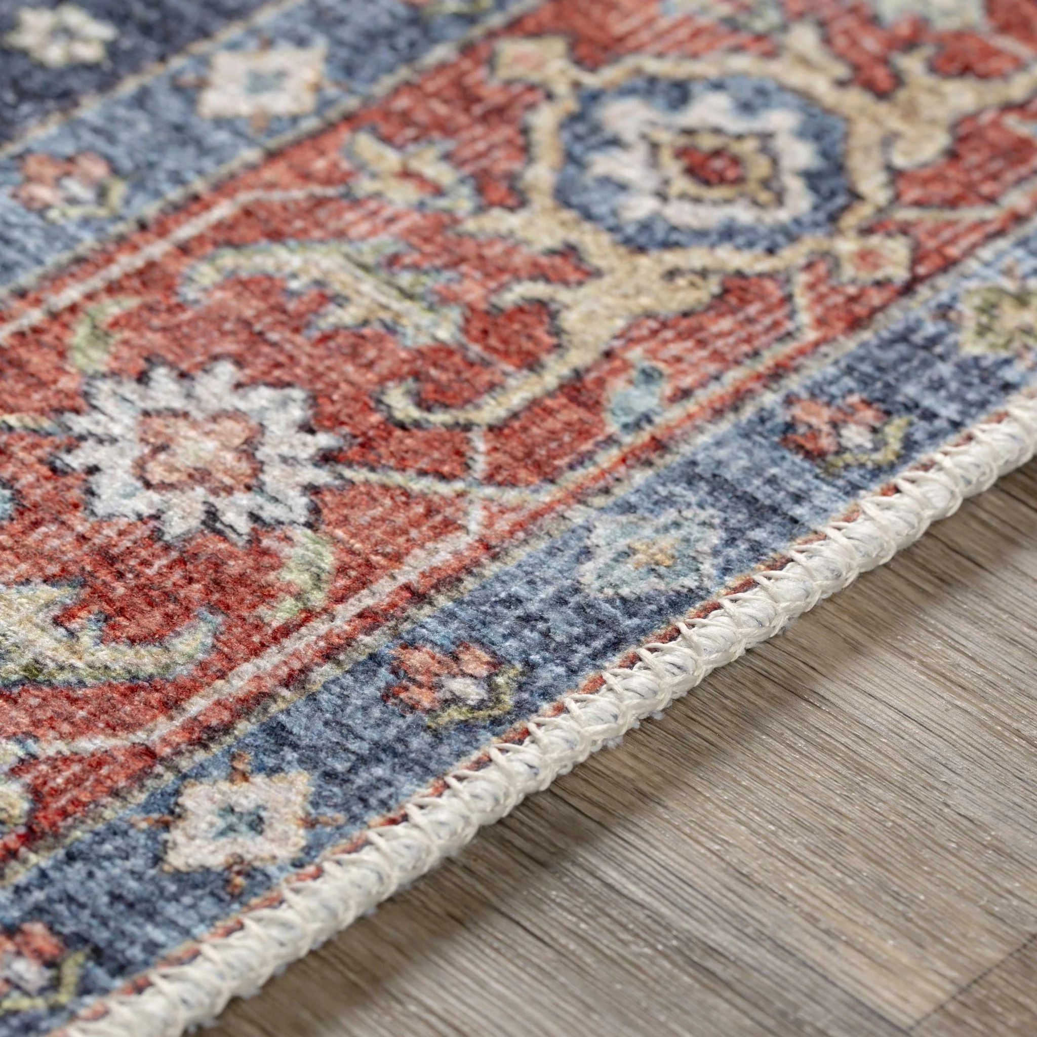 Rust, Blue and Green Traditional Heriz Design Multi Size Washable Area Rug - Image 6
