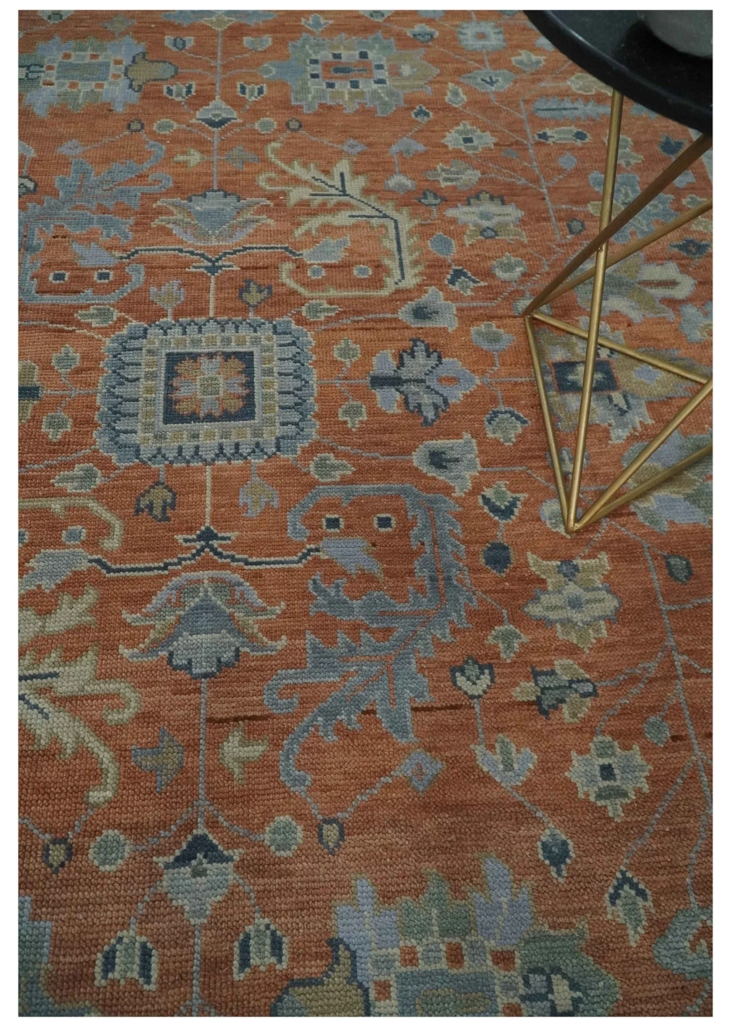 Rust, Blue and Silver Hand Knotted Traditional Multi Size Oushak Wool Area Rug - Image 2