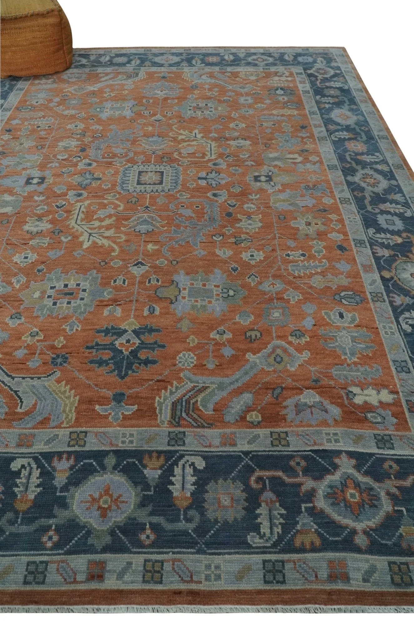 Rust, Blue and Silver Hand Knotted Traditional Multi Size Oushak Wool Area Rug - Image 3