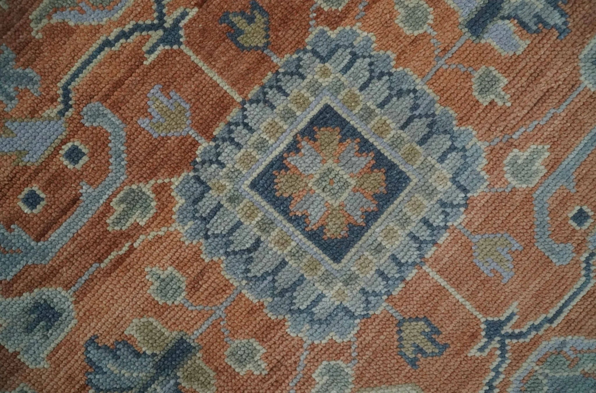Rust, Blue and Silver Hand Knotted Traditional Multi Size Oushak Wool Area Rug - Image 4