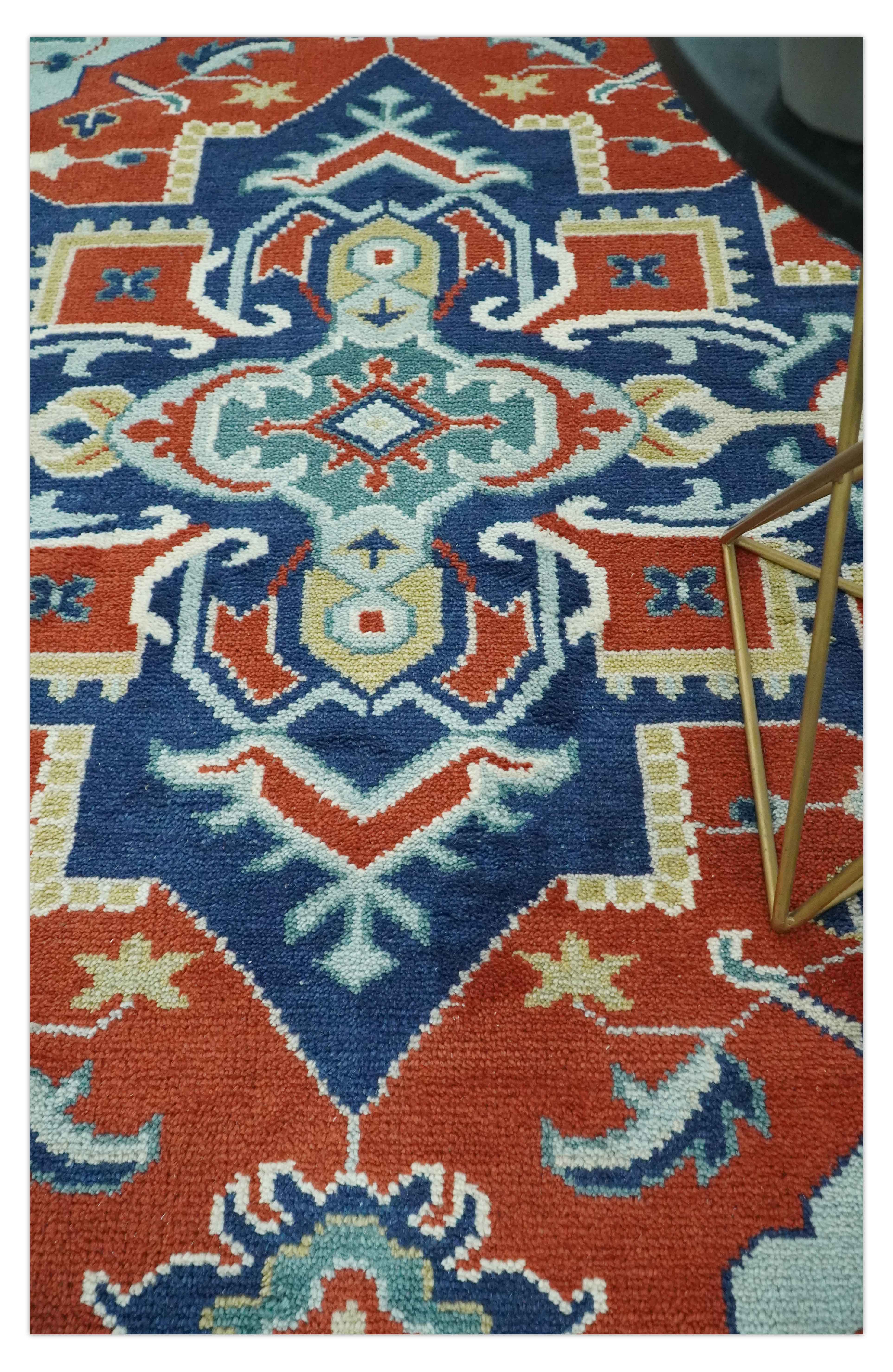 Custom Made Rust, Blue and Silver hand knotted Traditional Heriz wool area rug - Image 3
