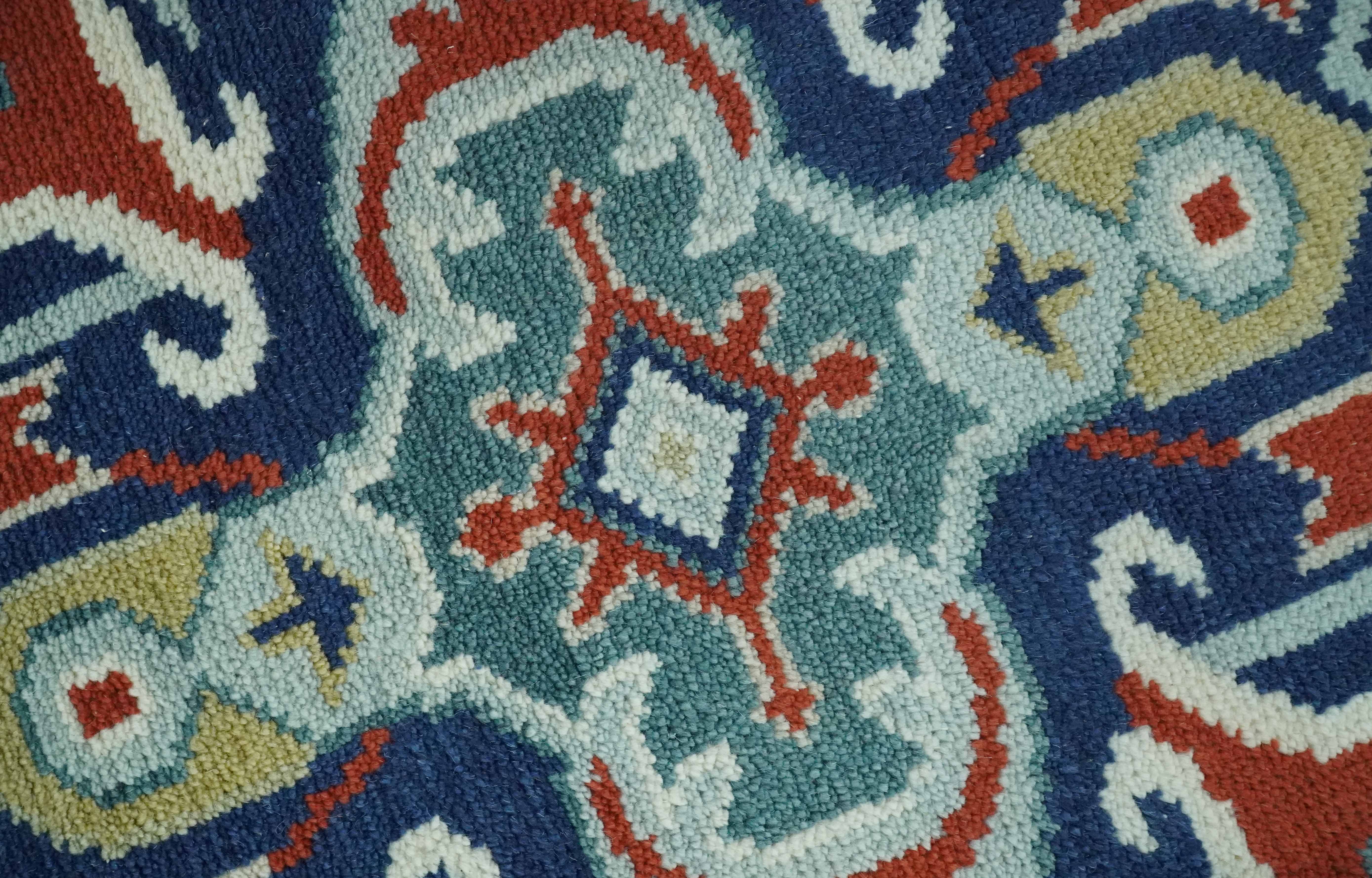 Custom Made Rust, Blue and Silver hand knotted Traditional Heriz wool area rug - Image 5