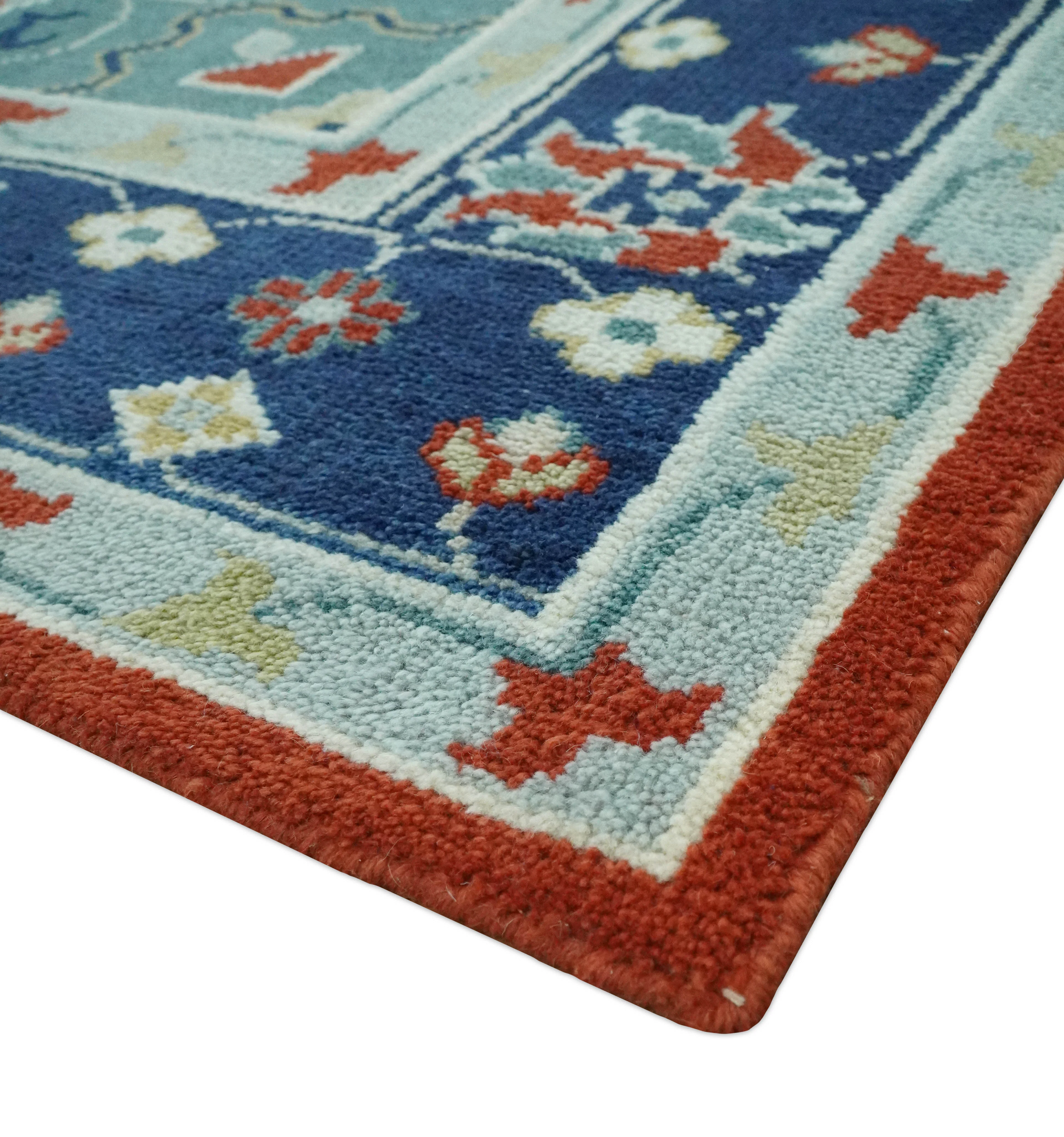 Custom Made Rust, Blue and Silver hand knotted Traditional Heriz wool area rug - Image 6