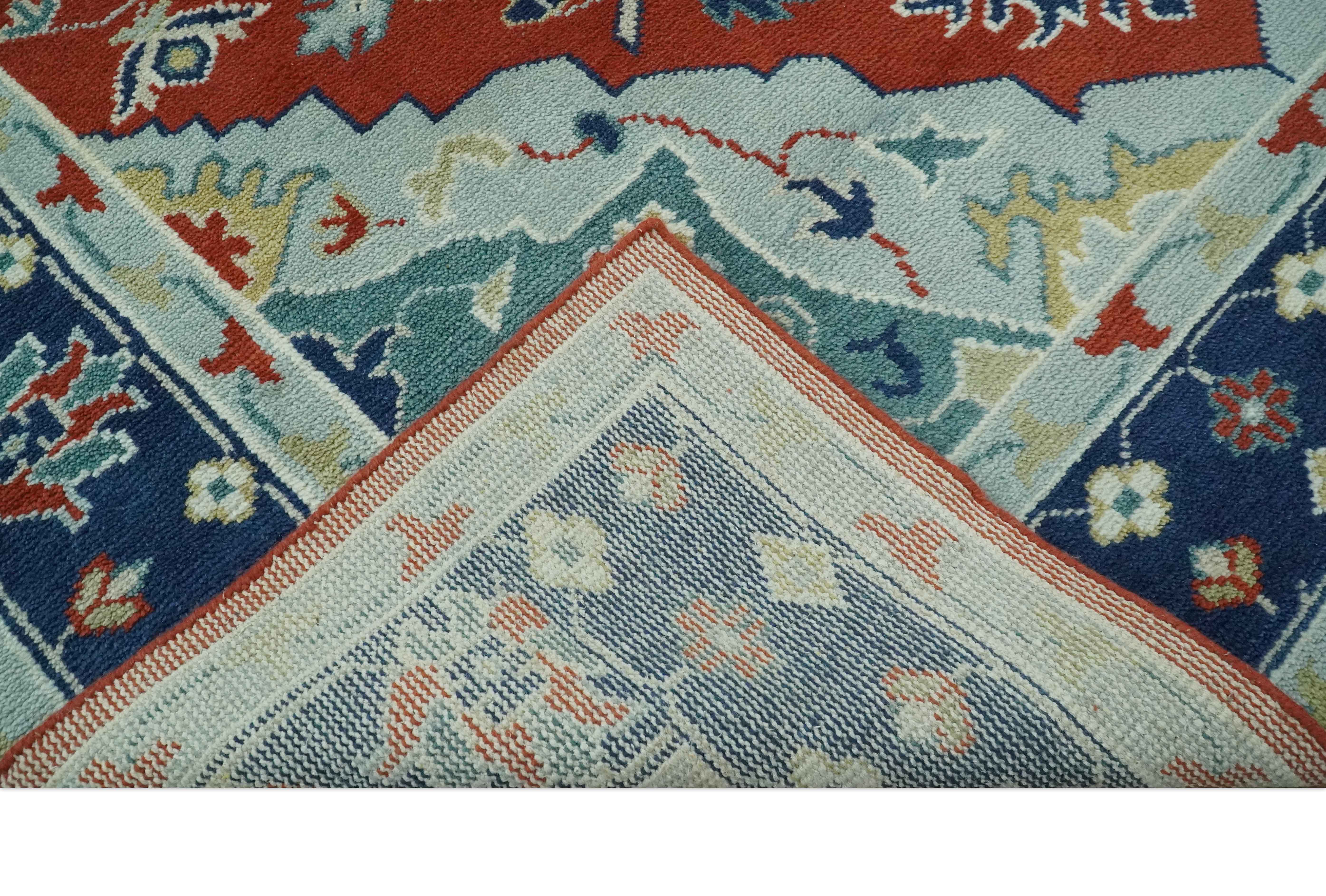 Custom Made Rust, Blue and Silver hand knotted Traditional Heriz wool area rug - Image 7
