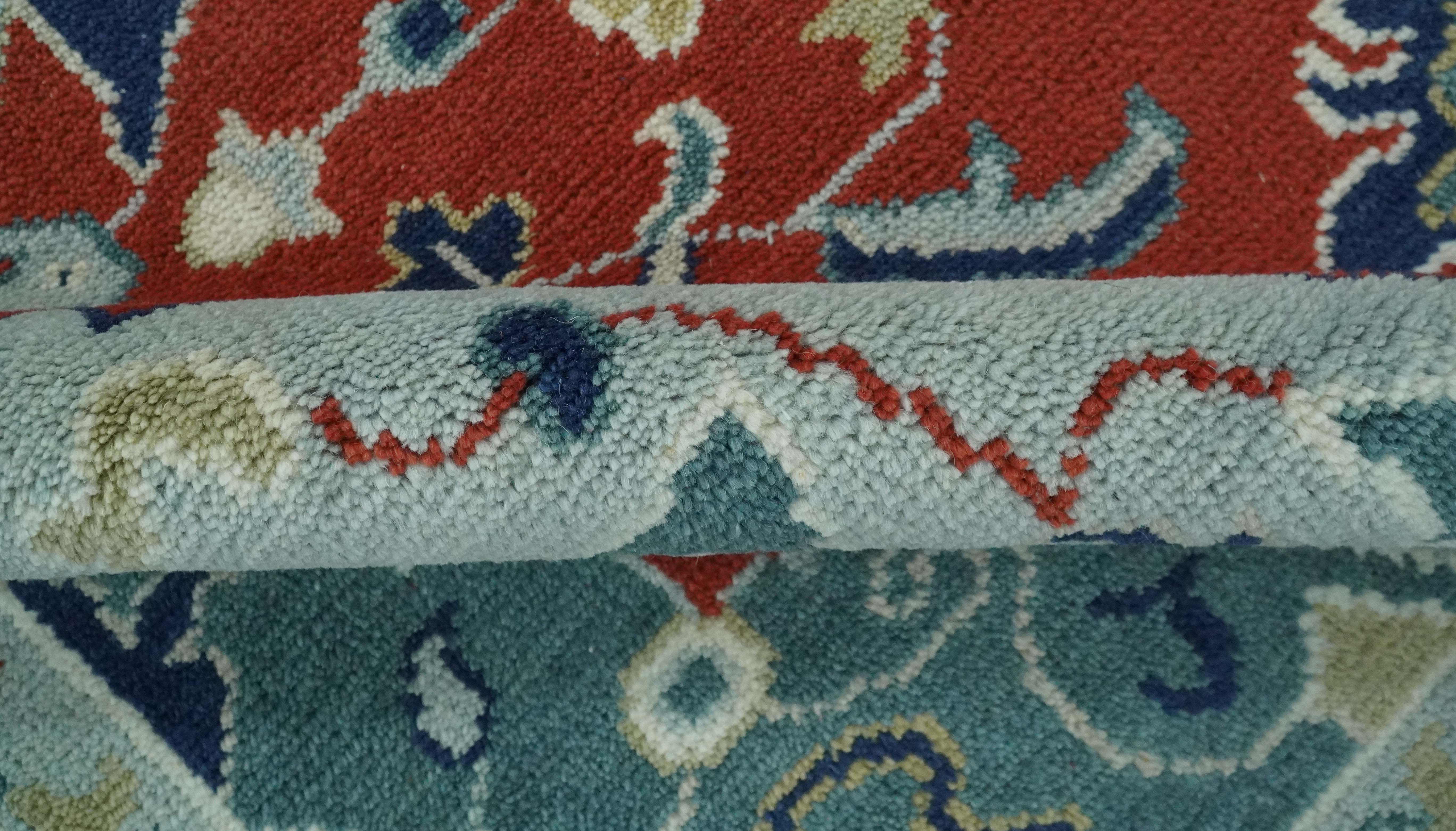 Custom Made Rust, Blue and Silver hand knotted Traditional Heriz wool area rug - Image 8