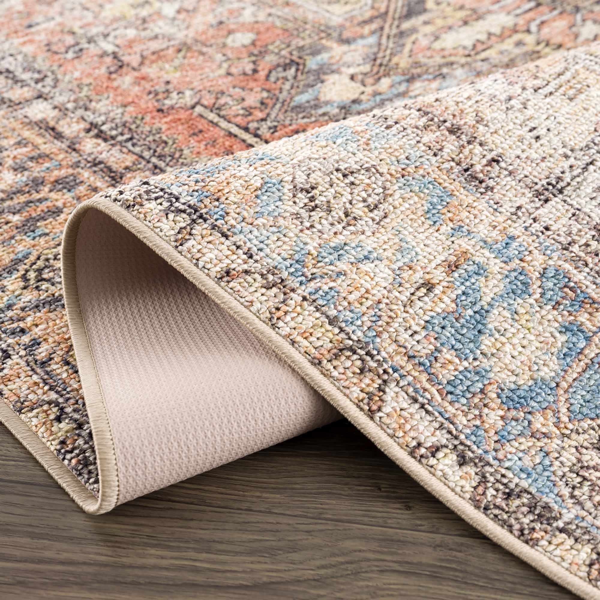 Antique style Rust, Blue, Beige and Charcoal Traditional Heriz Washable Area Rug - Image 10