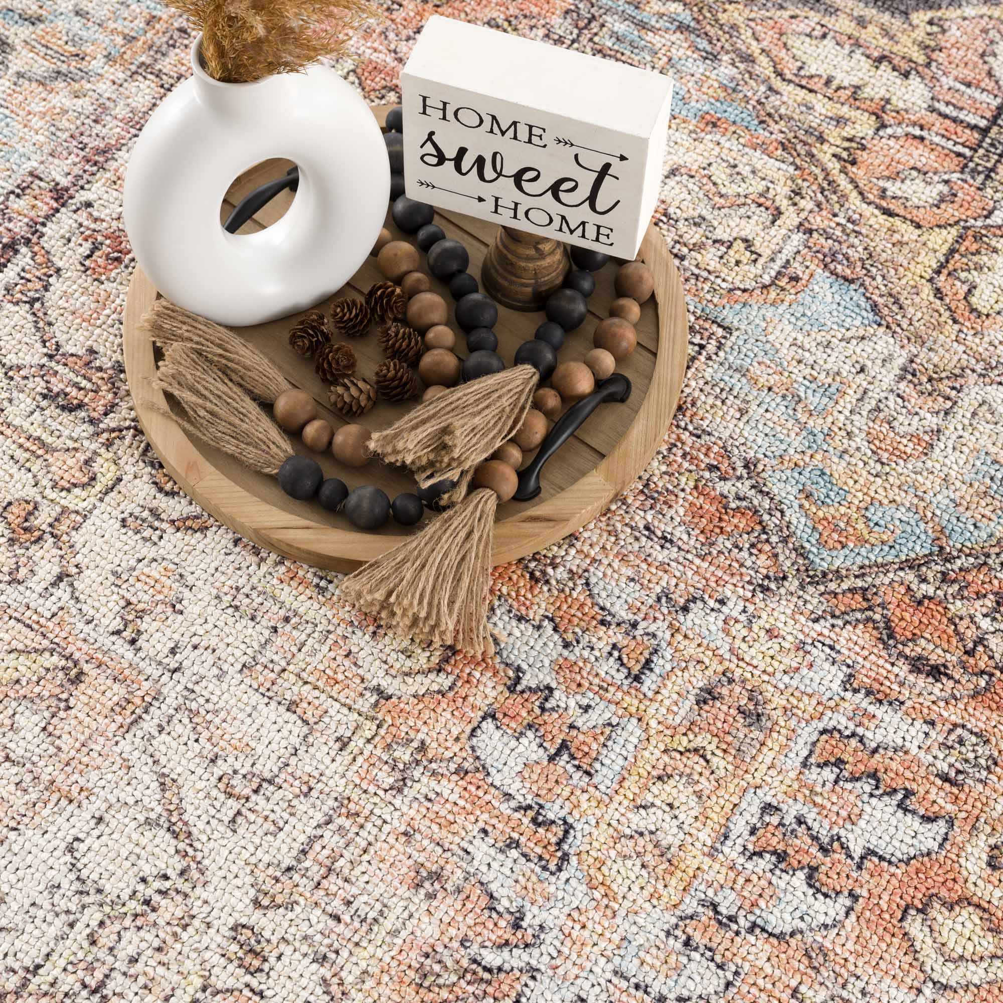 Antique style Rust, Blue, Beige and Charcoal Traditional Heriz Washable Area Rug - Image 17