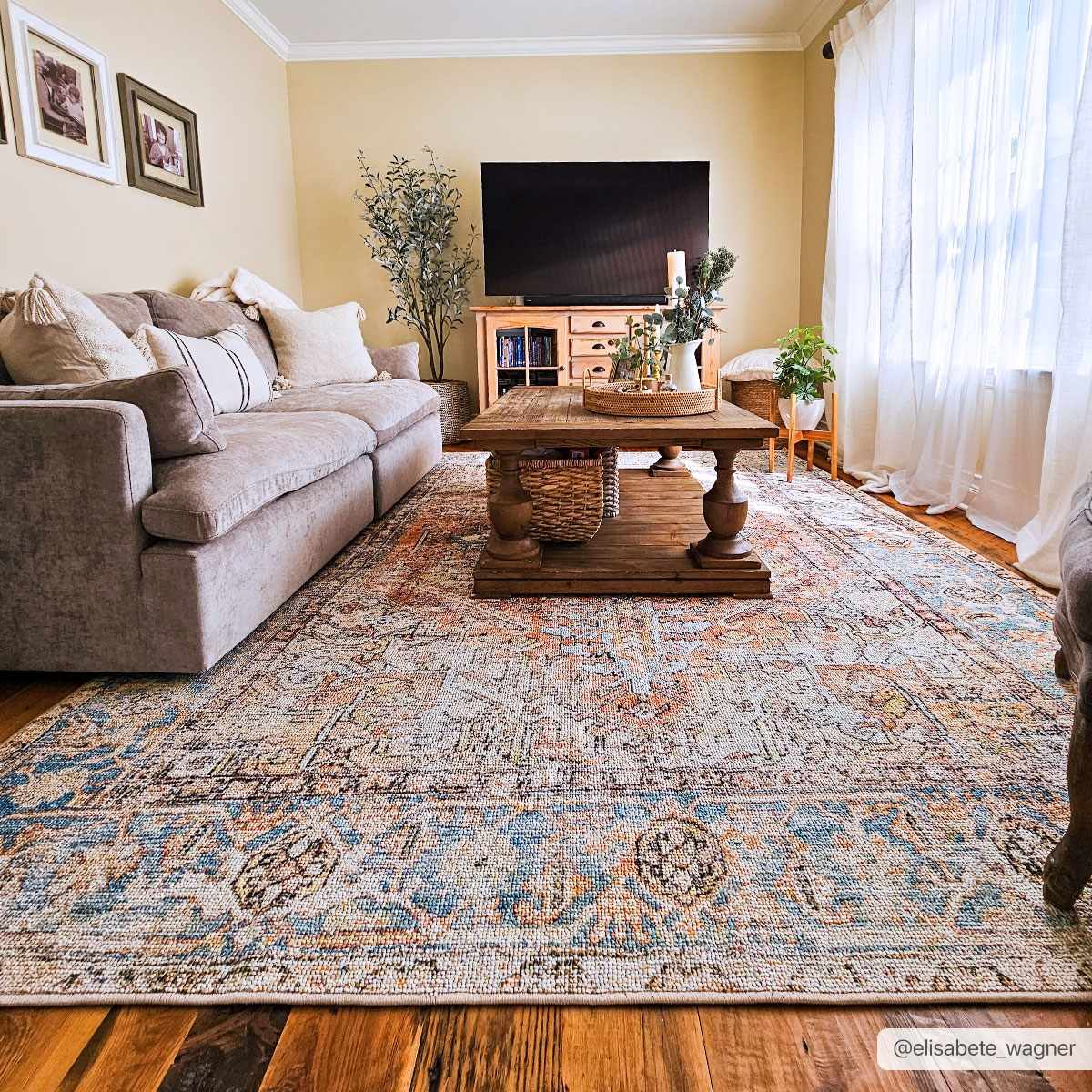 Antique style Rust, Blue, Beige and Charcoal Traditional Heriz Washable Area Rug - Image 2