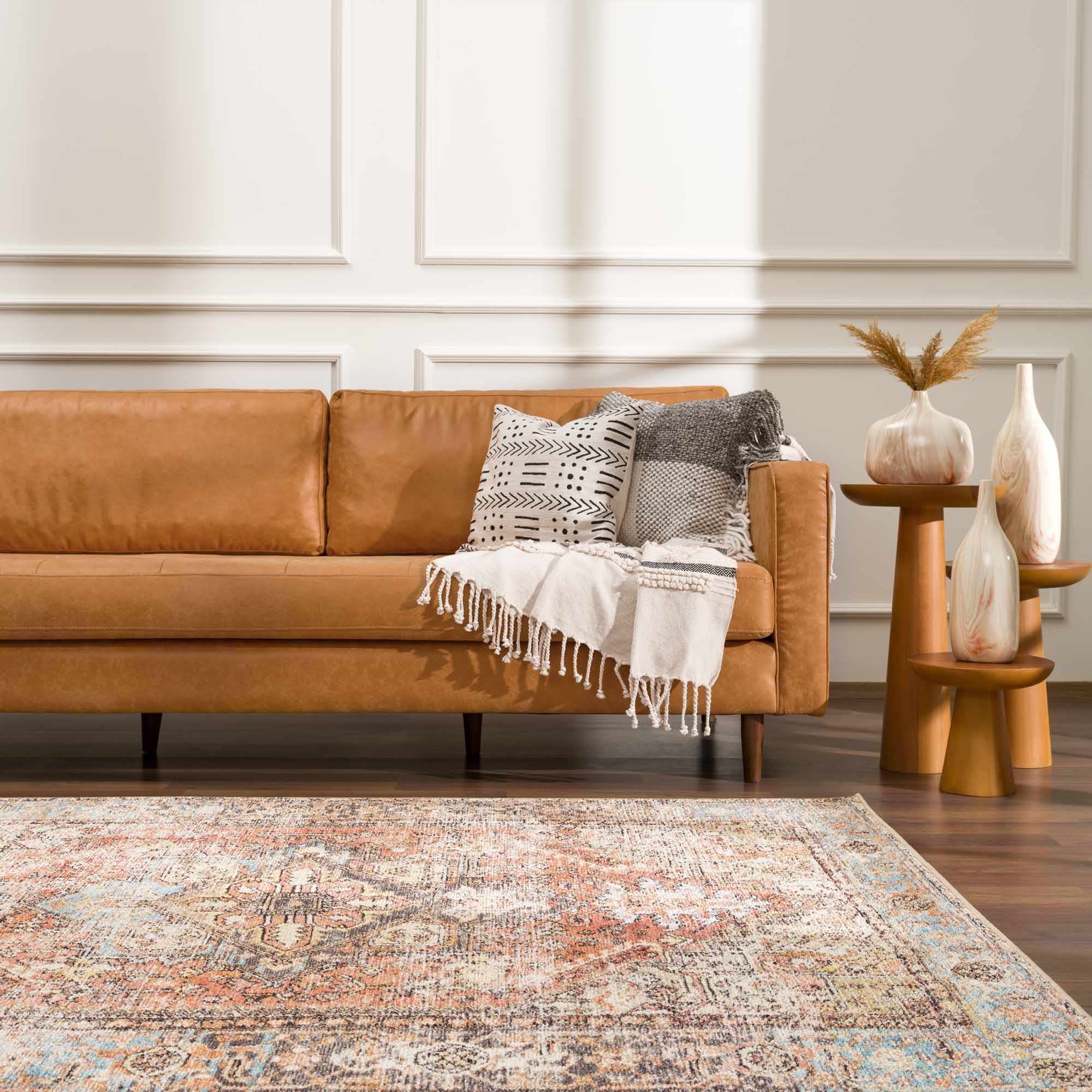 Antique style Rust, Blue, Beige and Charcoal Traditional Heriz Washable Area Rug - Image 21