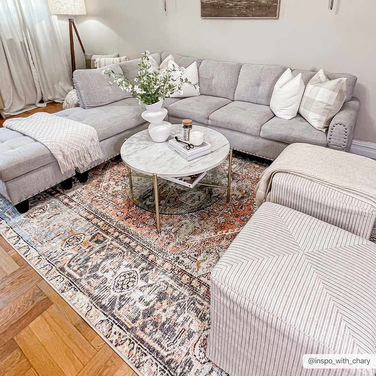 Antique style Rust, Blue, Beige and Charcoal Traditional Heriz Washable Area Rug - Image 4