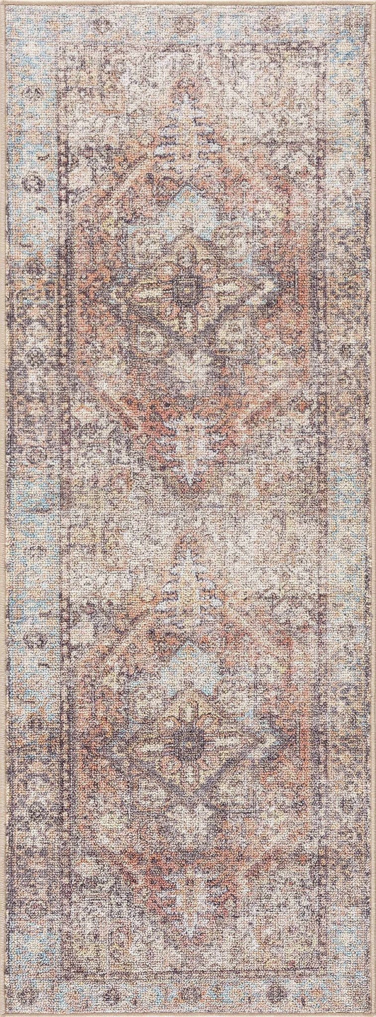 Antique style Rust, Blue, Beige and Charcoal Traditional Heriz Washable Area Rug - Image 8