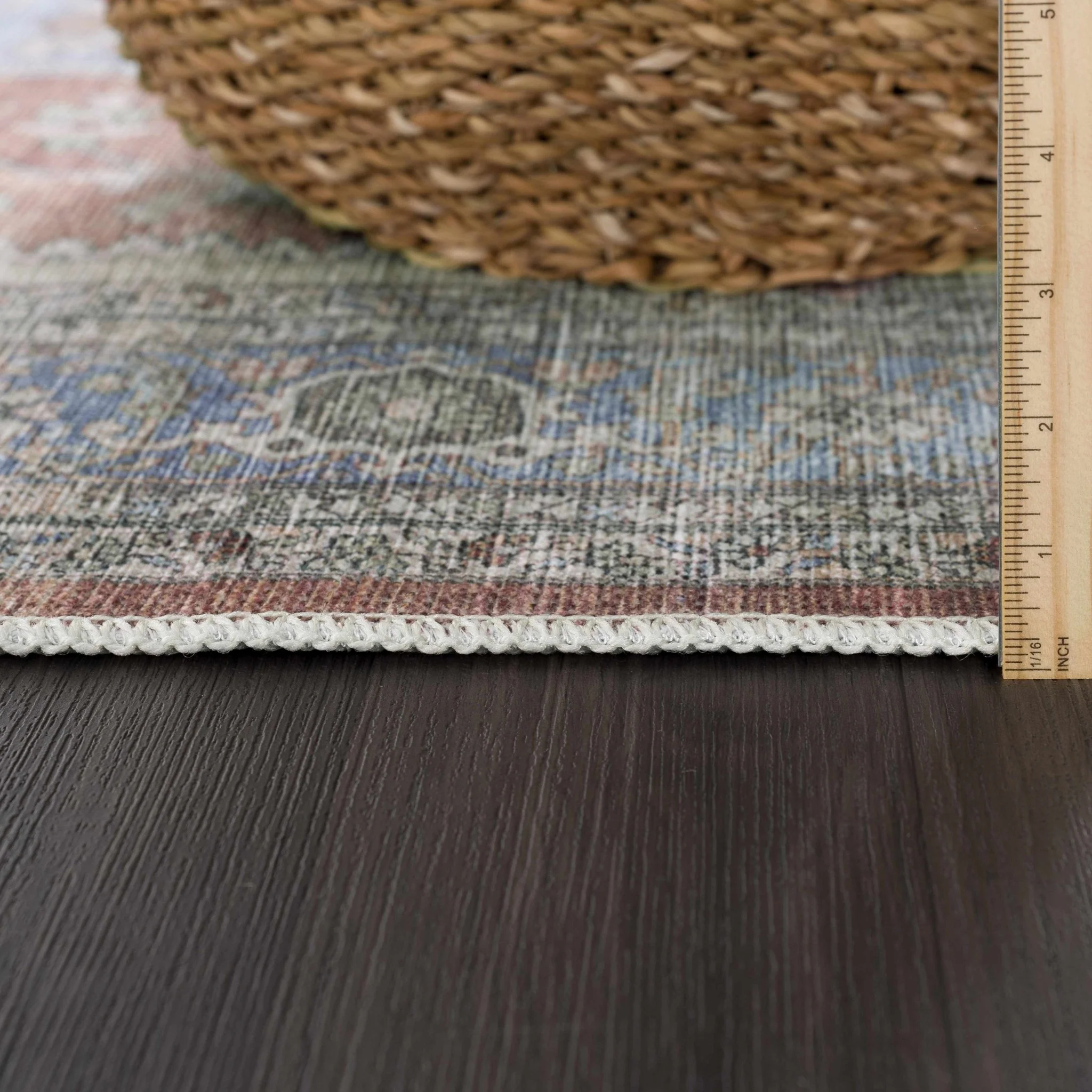 Rust, Blue and Beige Traditional Heriz Medallion Washable Area Rug - Image 13