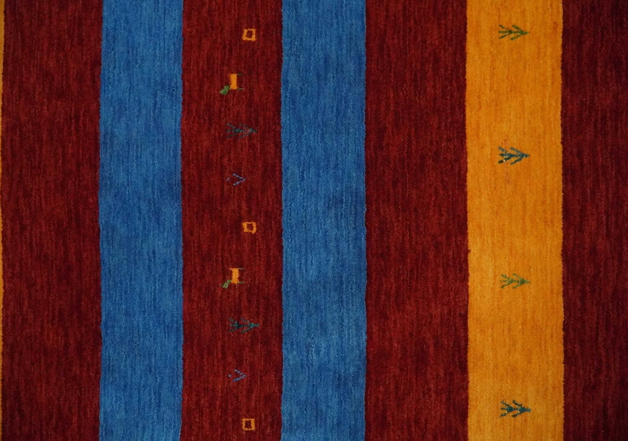 5x8 Vibrant Red, Blue, Yellow and Green Striped Wool Hand Woven Southwestern Lori Rug | KNT17 - Image 11