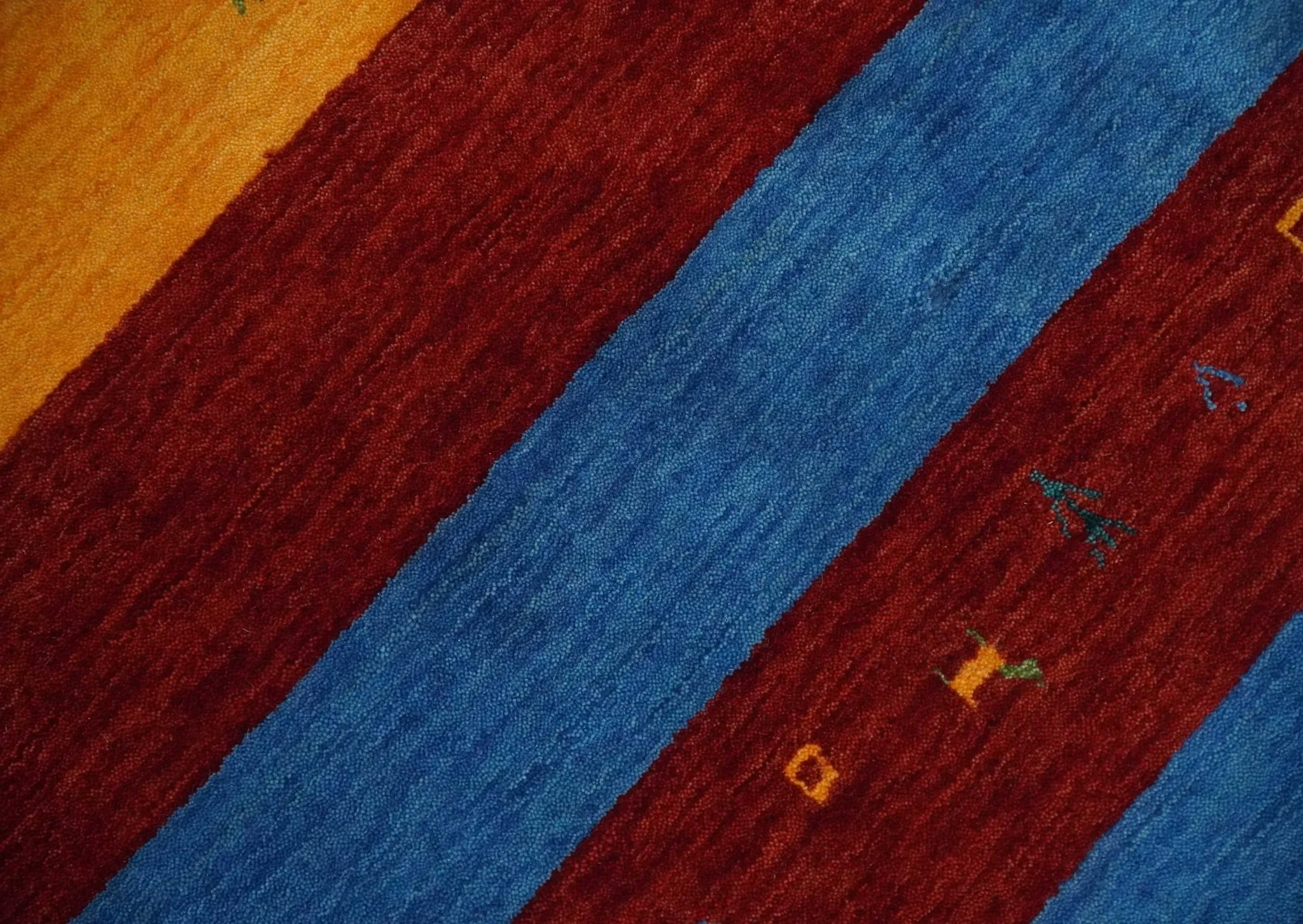 5x8 Vibrant Red, Blue, Yellow and Green Striped Wool Hand Woven Southwestern Lori Rug | KNT17 - Image 4