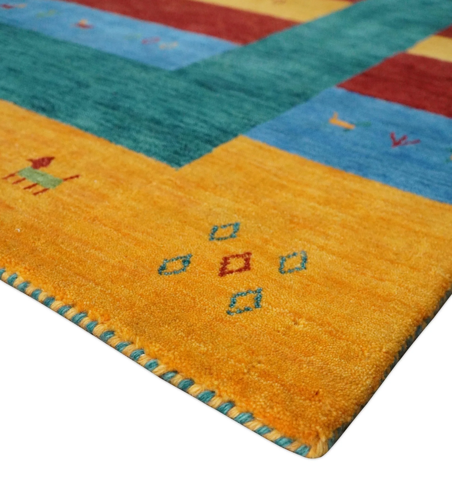 5x8 Vibrant Red, Blue, Yellow and Green Striped Wool Hand Woven Southwestern Lori Rug | KNT17 - Image 5