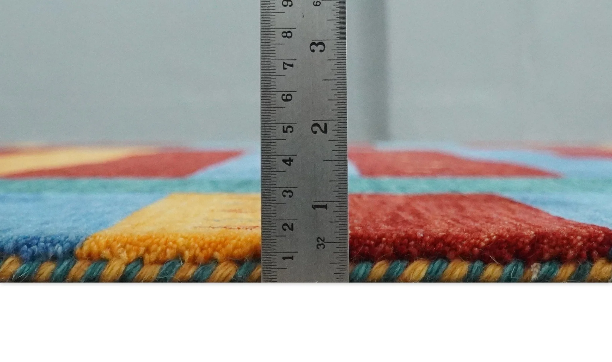 5x8 Vibrant Red, Blue, Yellow and Green Striped Wool Hand Woven Southwestern Lori Rug | KNT17 - Image 8