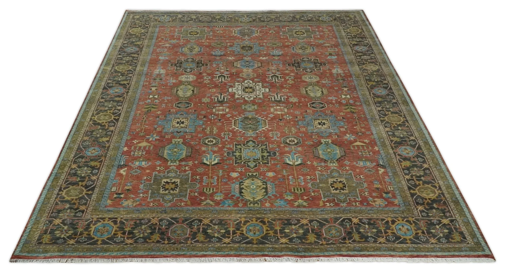 3x5, 4x6 and 10x14 Rust, Charcoal and Beige Hand Knotted Antique Serapi Wool Area Rug - Image 10