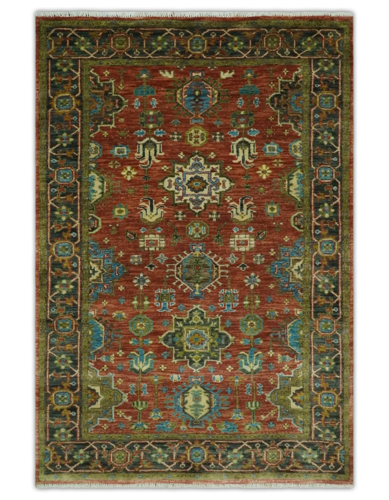3x5, 4x6 and 10x14 Rust, Charcoal and Beige Hand Knotted Antique Serapi Wool Area Rug - Image 11