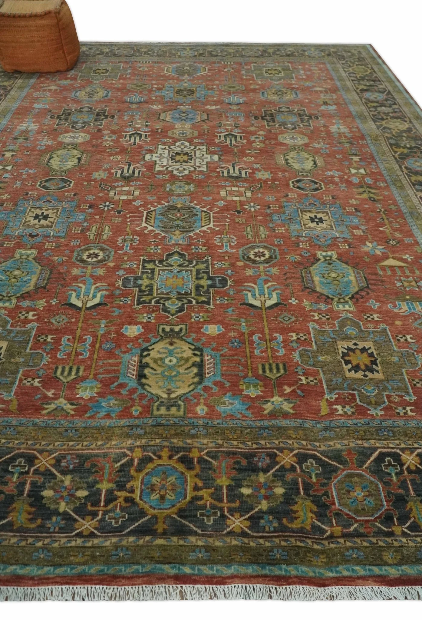 3x5, 4x6 and 10x14 Rust, Charcoal and Beige Hand Knotted Antique Serapi Wool Area Rug - Image 3