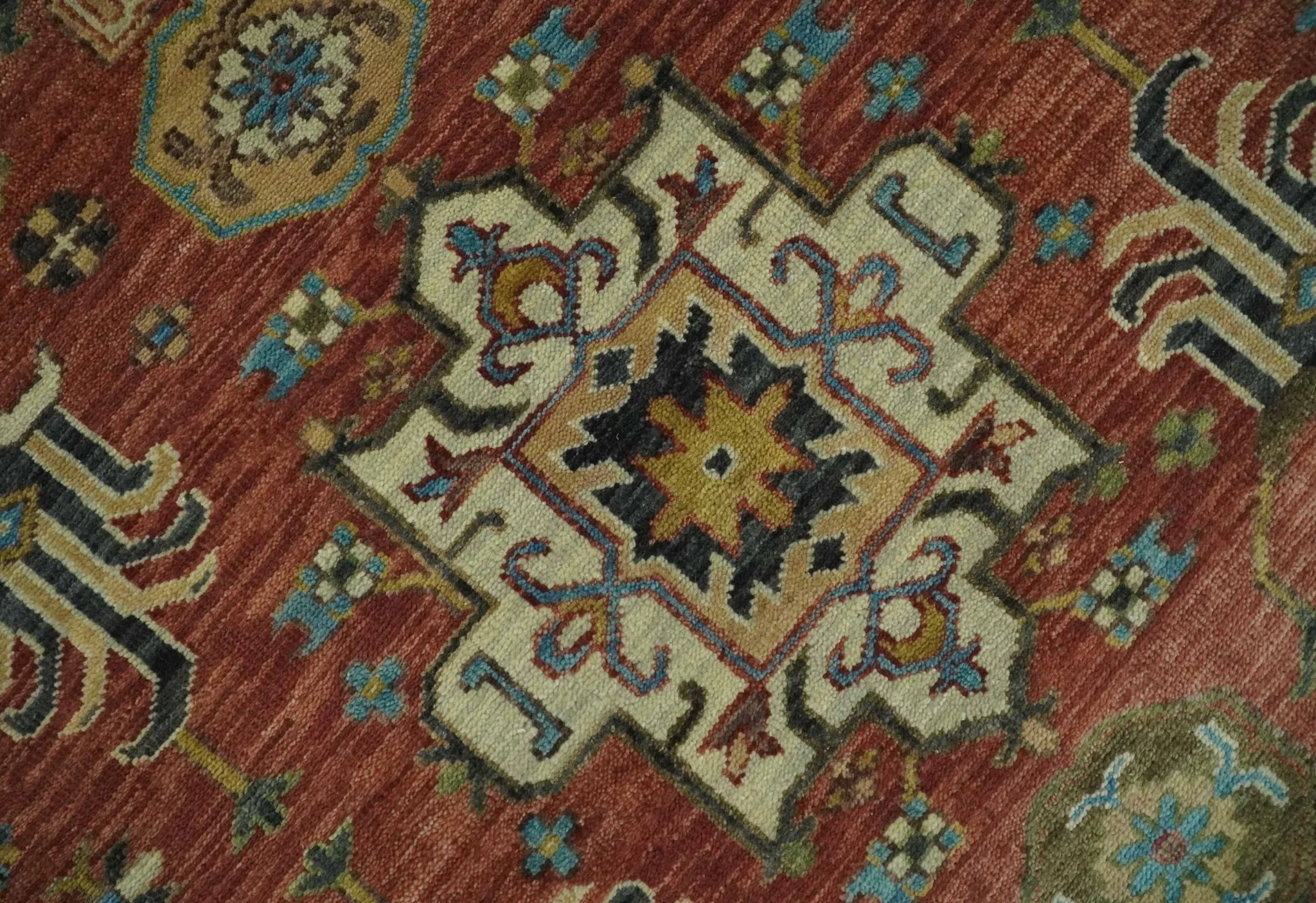 3x5, 4x6 and 10x14 Rust, Charcoal and Beige Hand Knotted Antique Serapi Wool Area Rug - Image 4