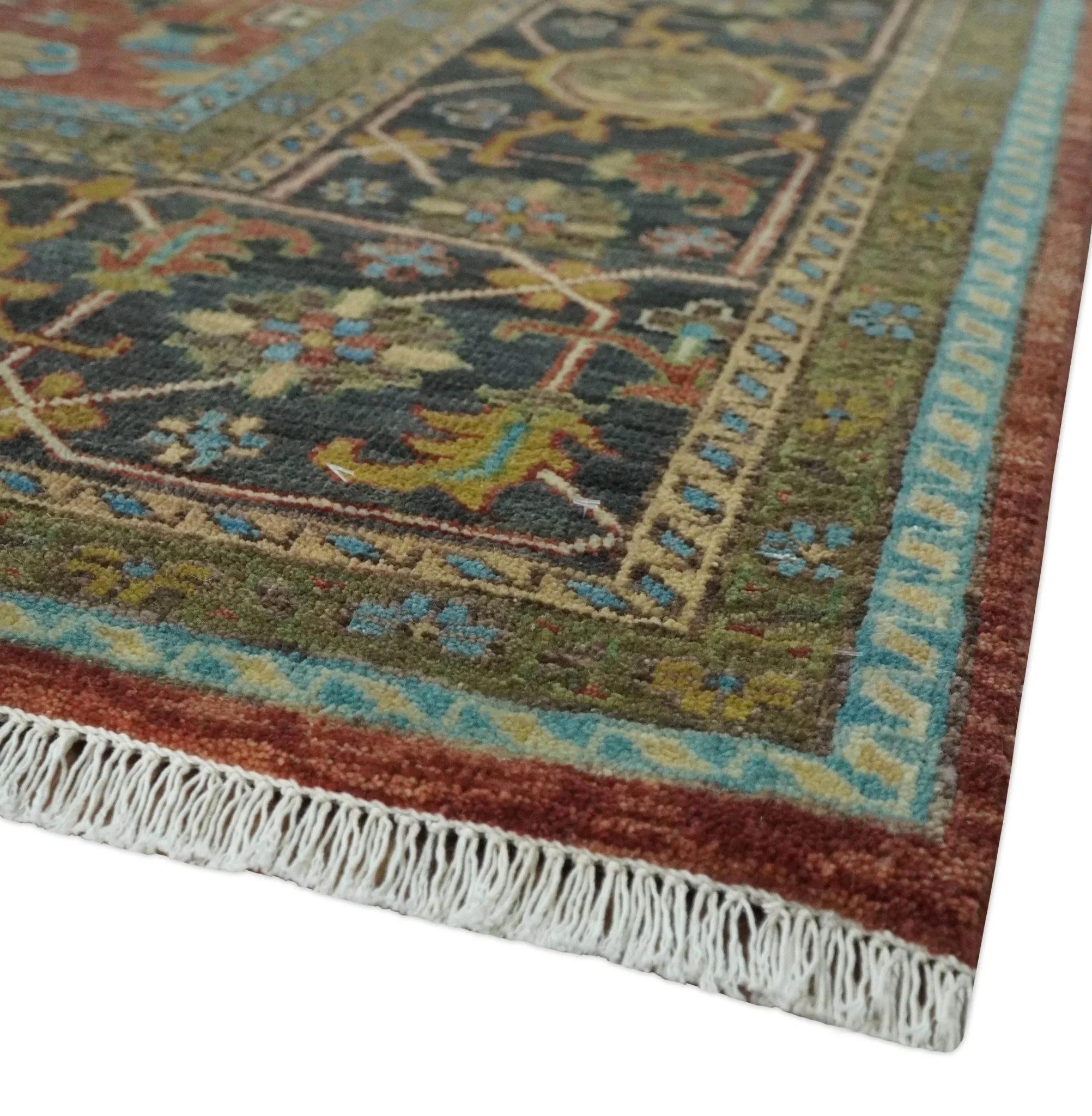 3x5, 4x6 and 10x14 Rust, Charcoal and Beige Hand Knotted Antique Serapi Wool Area Rug - Image 5