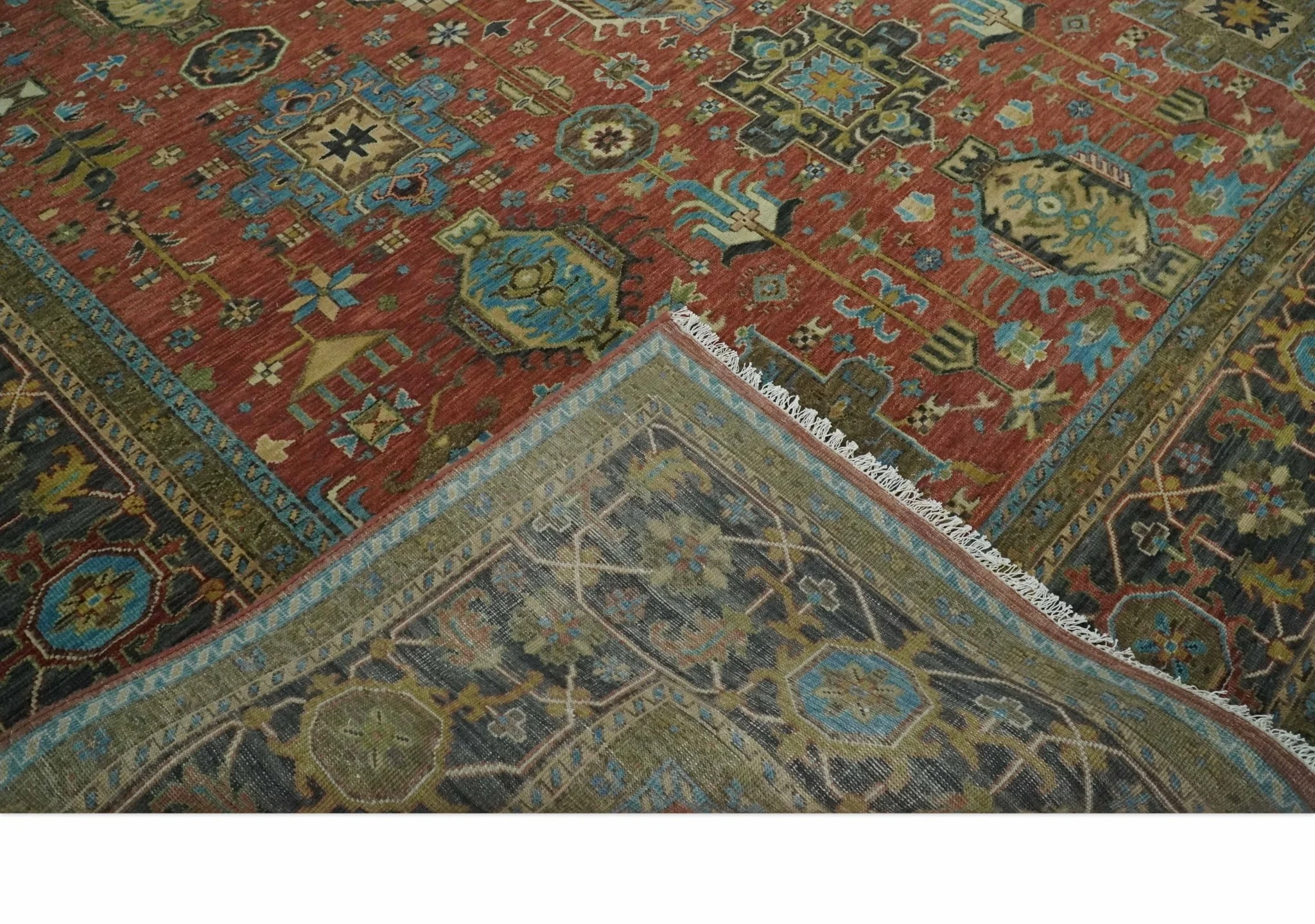 3x5, 4x6 and 10x14 Rust, Charcoal and Beige Hand Knotted Antique Serapi Wool Area Rug - Image 7