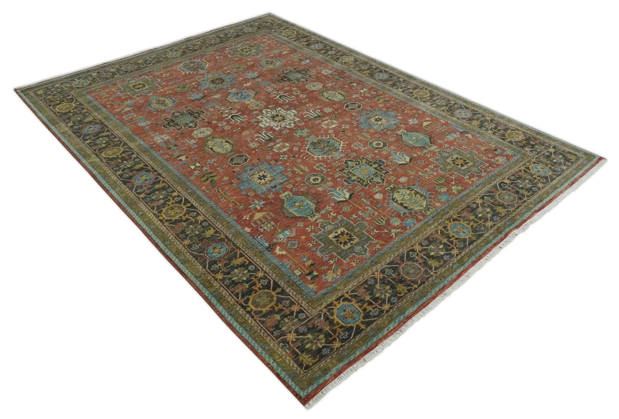 3x5, 4x6 and 10x14 Rust, Charcoal and Beige Hand Knotted Antique Serapi Wool Area Rug - Image 9