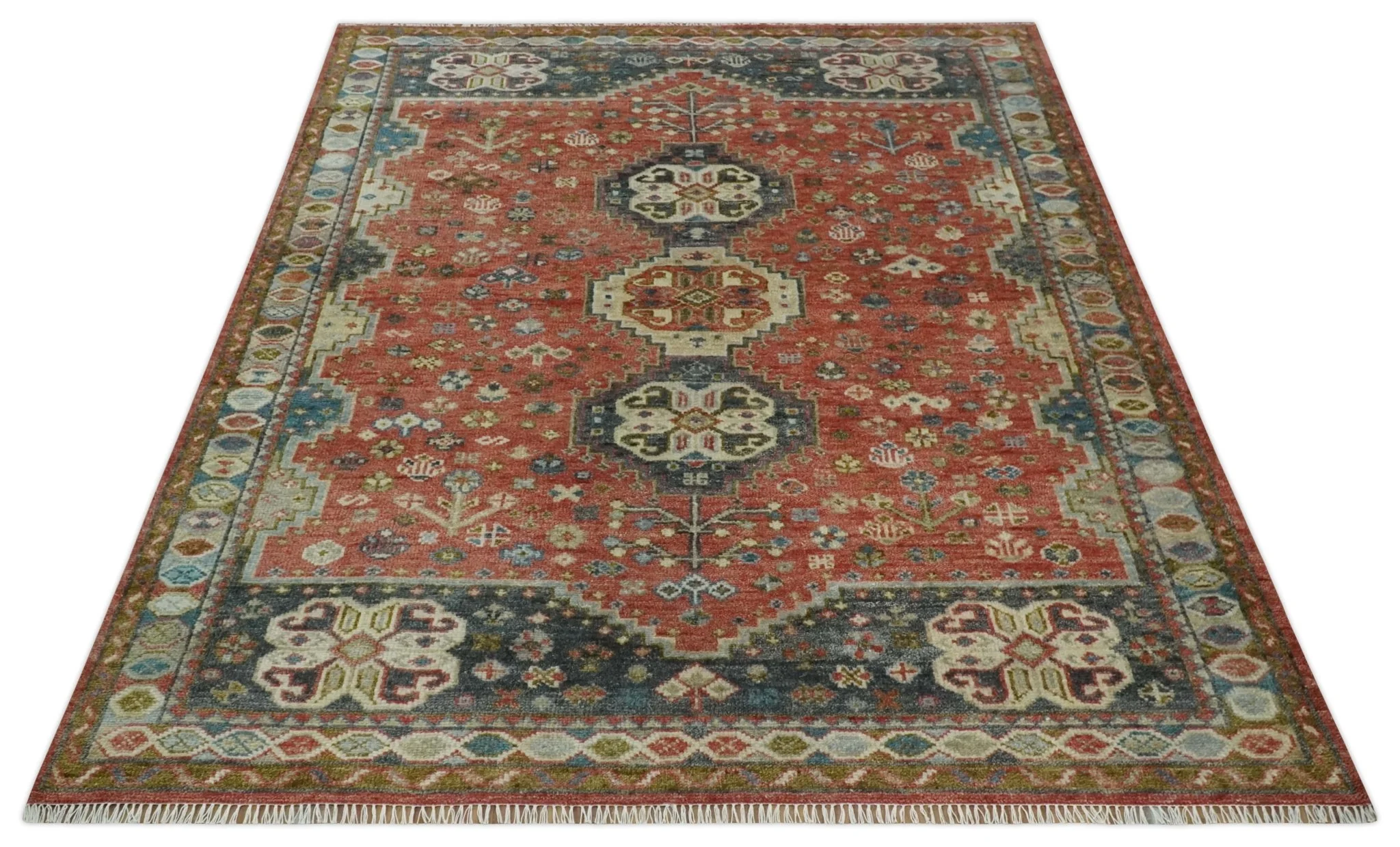 Traditional floral Rust, Charcoal and Beige Mamluk design 8x10 wool Area Rug - Image 11