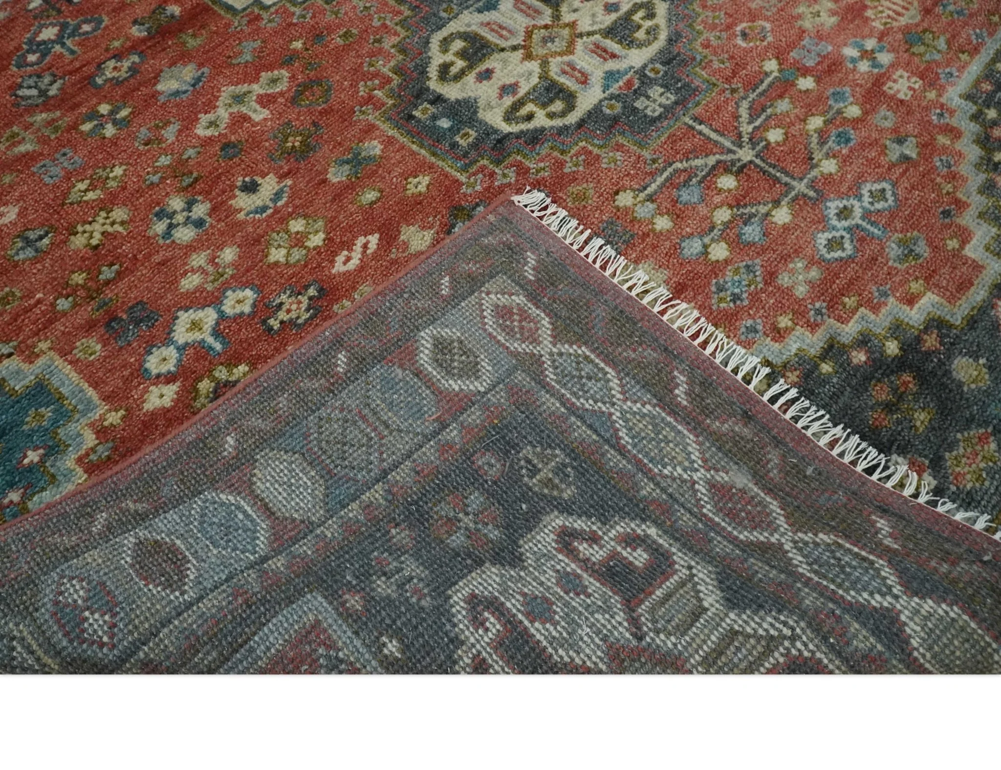 Traditional floral Rust, Charcoal and Beige Mamluk design 8x10 wool Area Rug - Image 6
