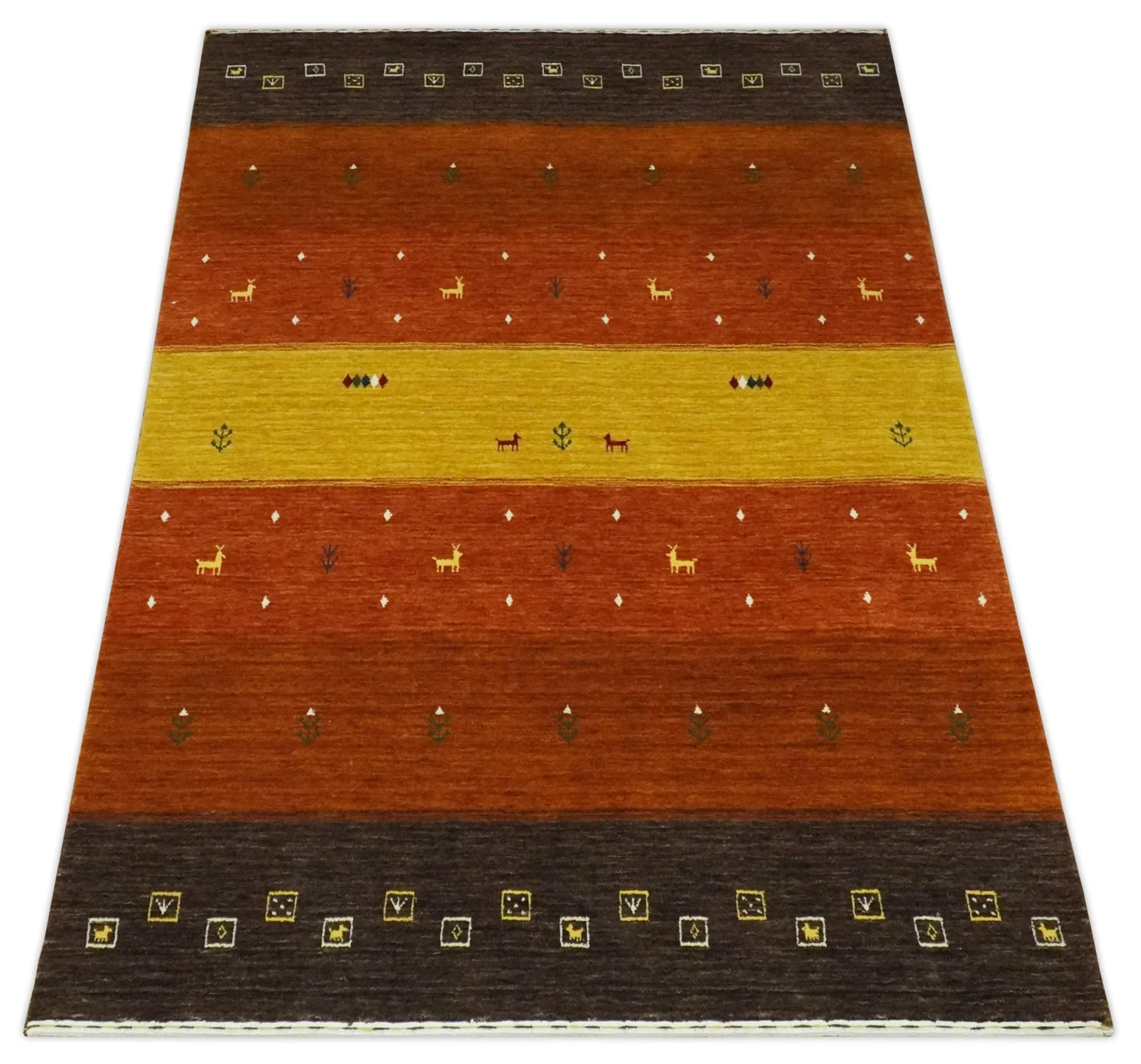 Custom Made Rust, Brown, Gold and Charcoal Geometrical Stripes Design wool area rug - Image 10