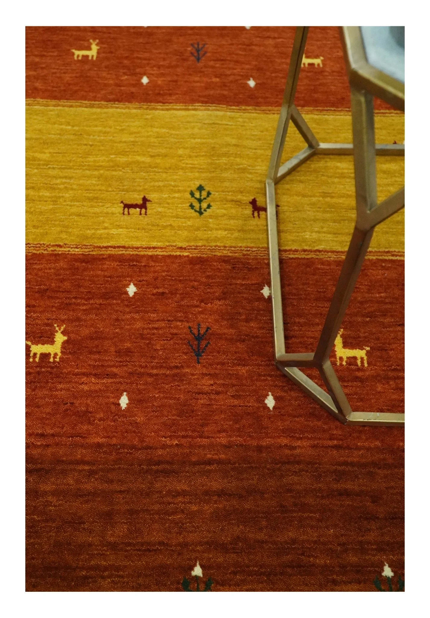 Custom Made Rust, Brown, Gold and Charcoal Geometrical Stripes Design wool area rug - Image 2