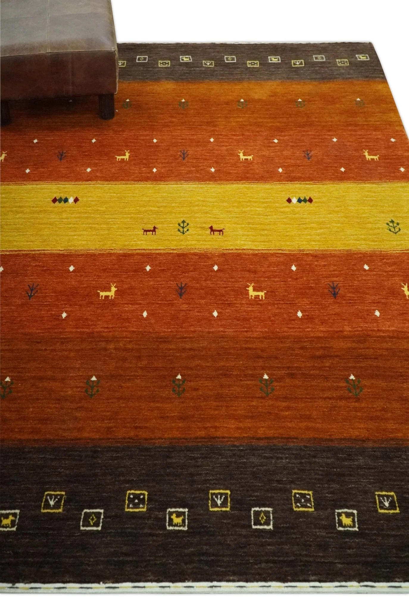 Custom Made Rust, Brown, Gold and Charcoal Geometrical Stripes Design wool area rug - Image 3