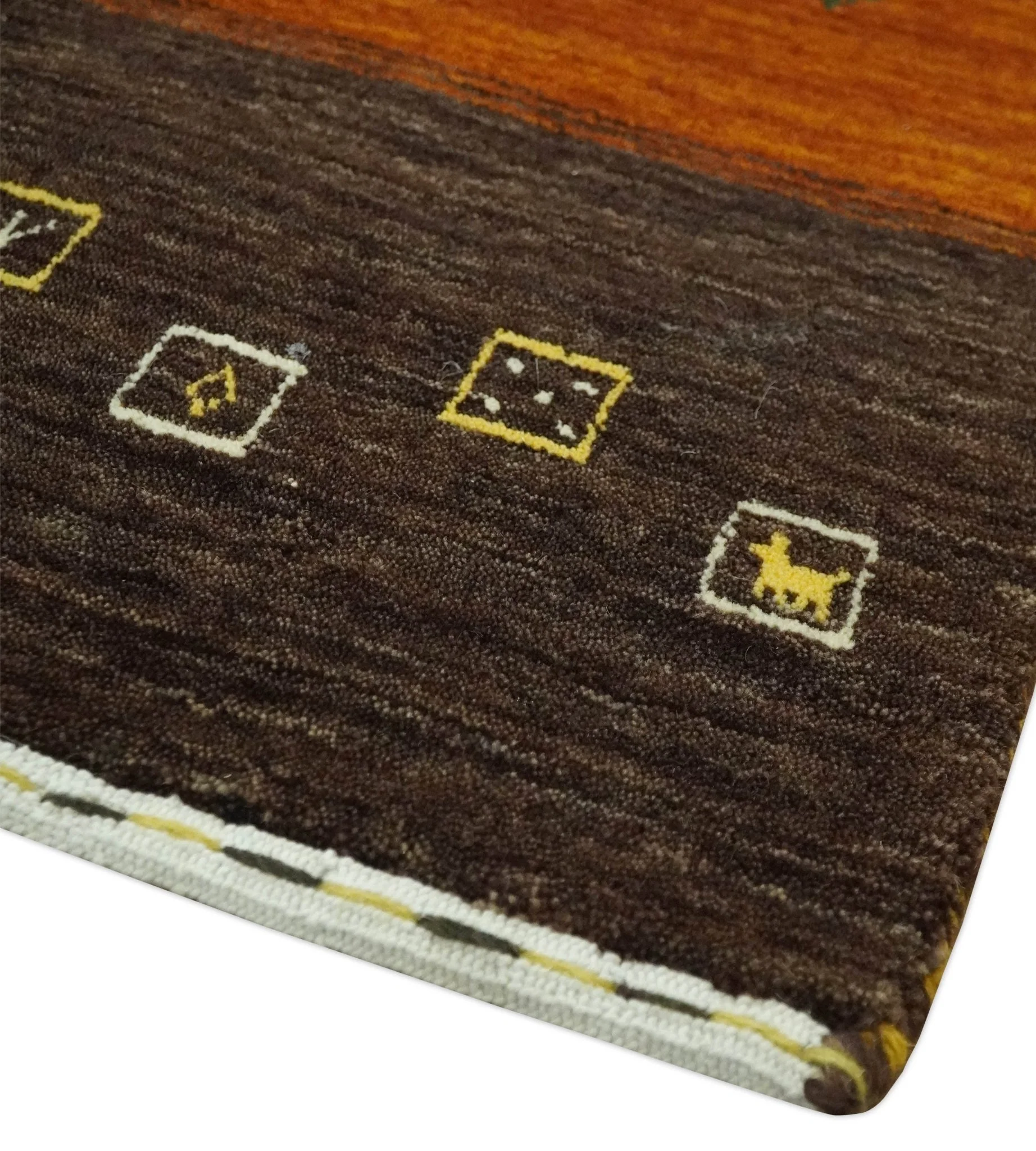 Custom Made Rust, Brown, Gold and Charcoal Geometrical Stripes Design wool area rug - Image 5
