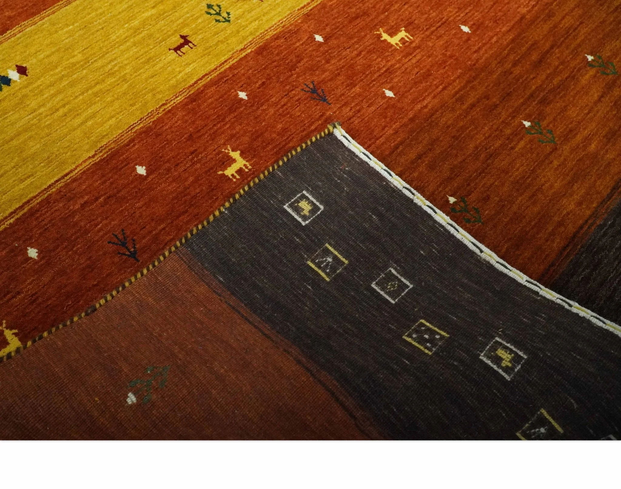 Custom Made Rust, Brown, Gold and Charcoal Geometrical Stripes Design wool area rug - Image 6