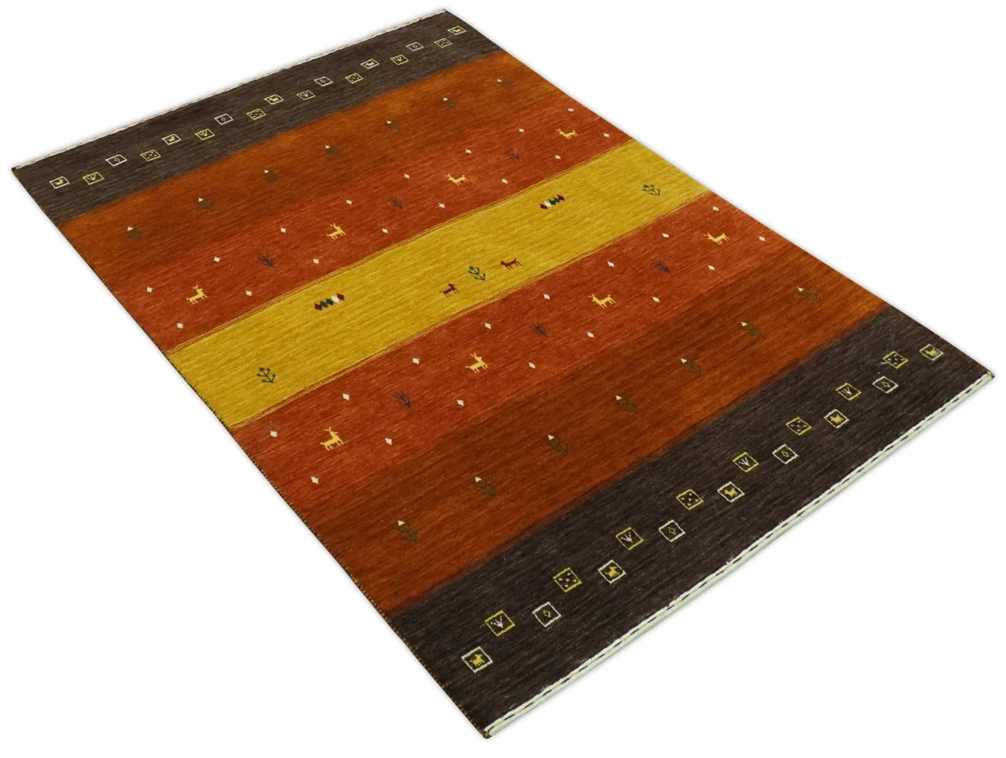 Custom Made Rust, Brown, Gold and Charcoal Geometrical Stripes Design wool area rug - Image 9