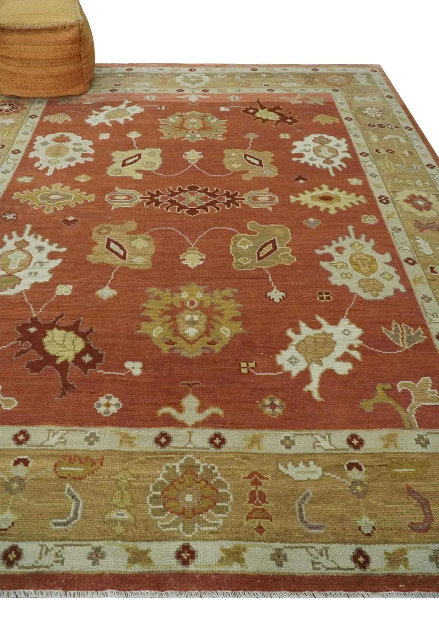 Custom Made Rust, Ivory and Beige Hand Knotted Traditional Oushak Multi Size Wool Area Rug - Image 3