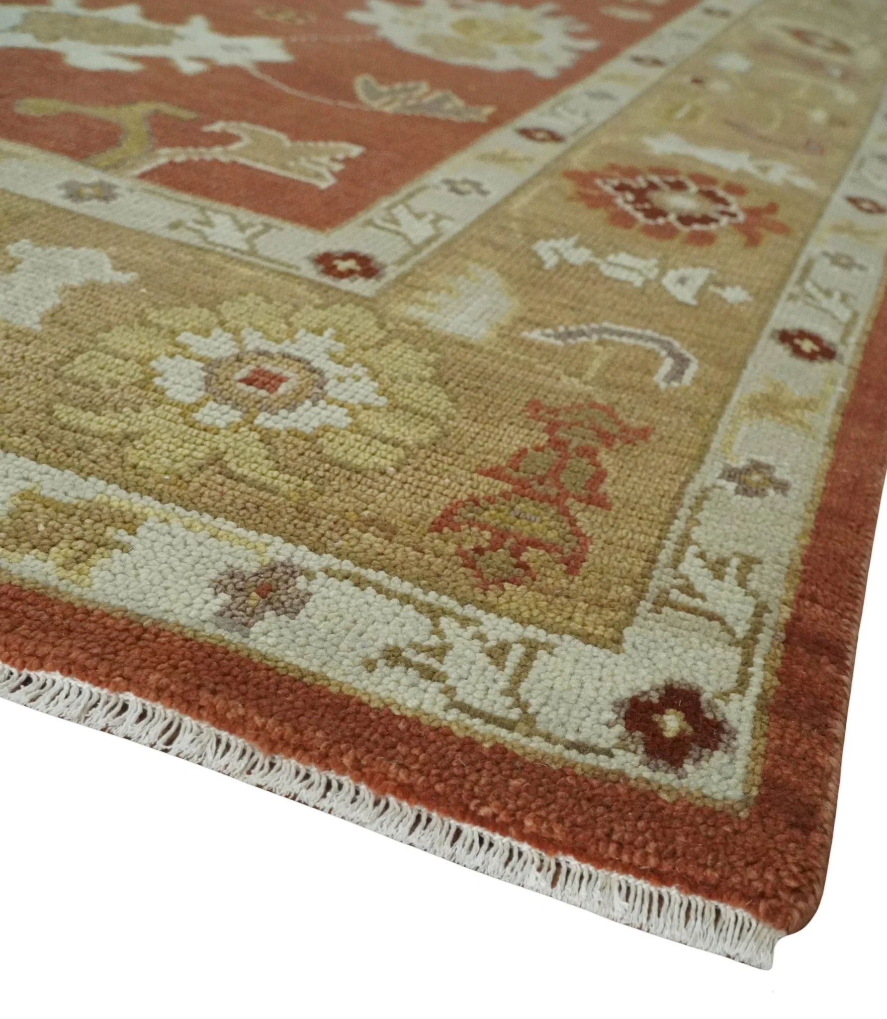 Custom Made Rust, Ivory and Beige Hand Knotted Traditional Oushak Multi Size Wool Area Rug - Image 5