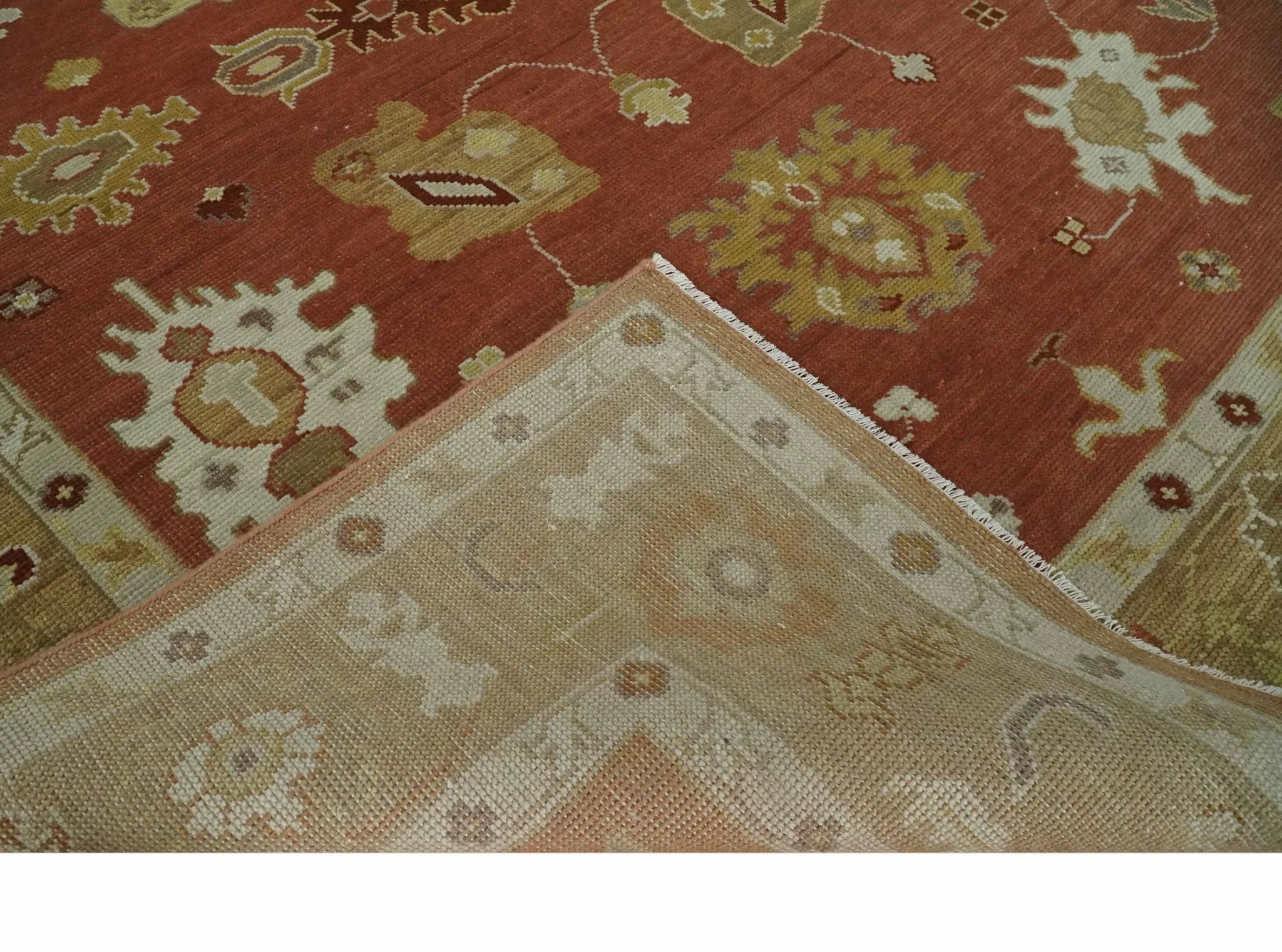 Custom Made Rust, Ivory and Beige Hand Knotted Traditional Oushak Multi Size Wool Area Rug - Image 7